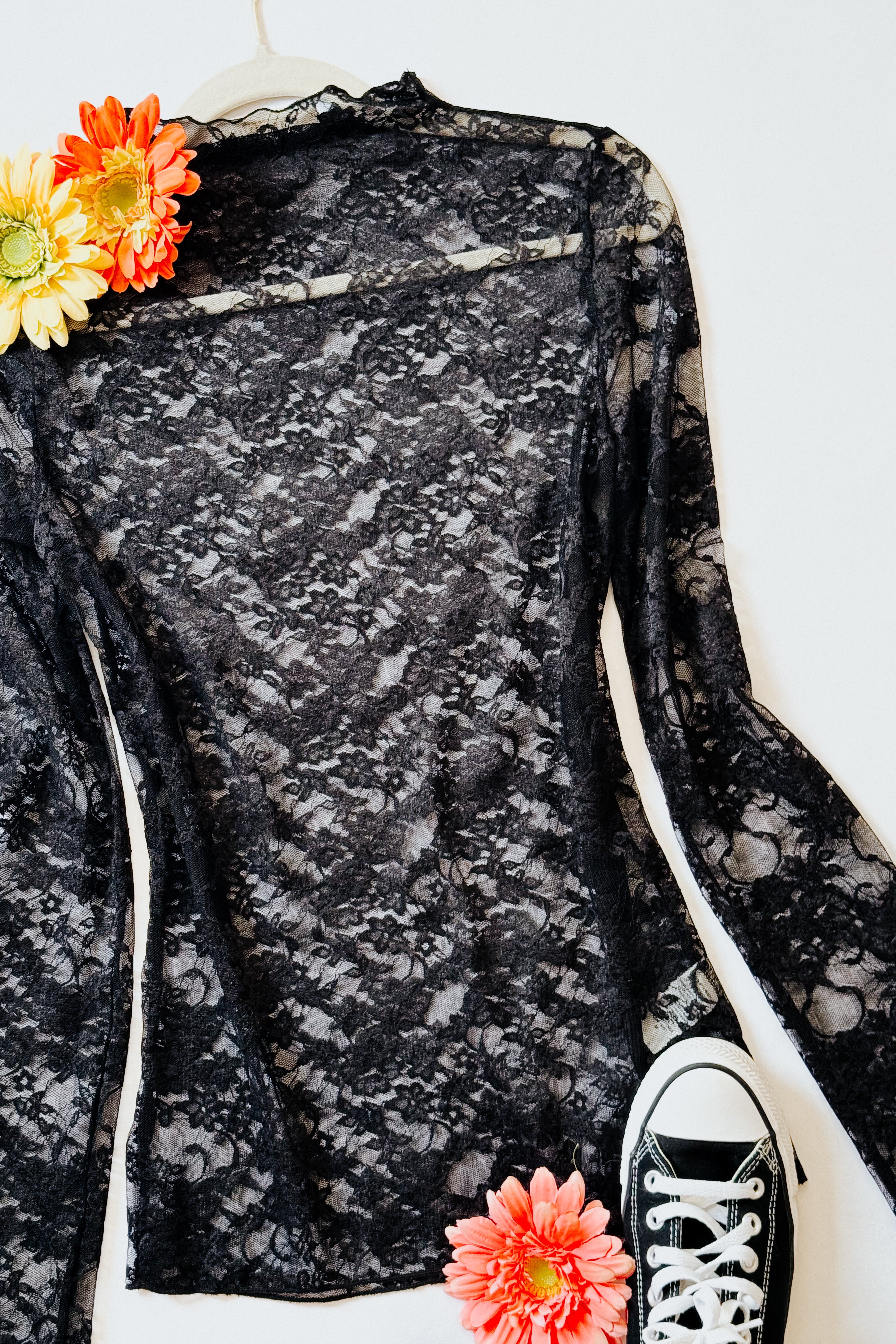 A Feminine Touch Semi Sheer Lace Top • Black