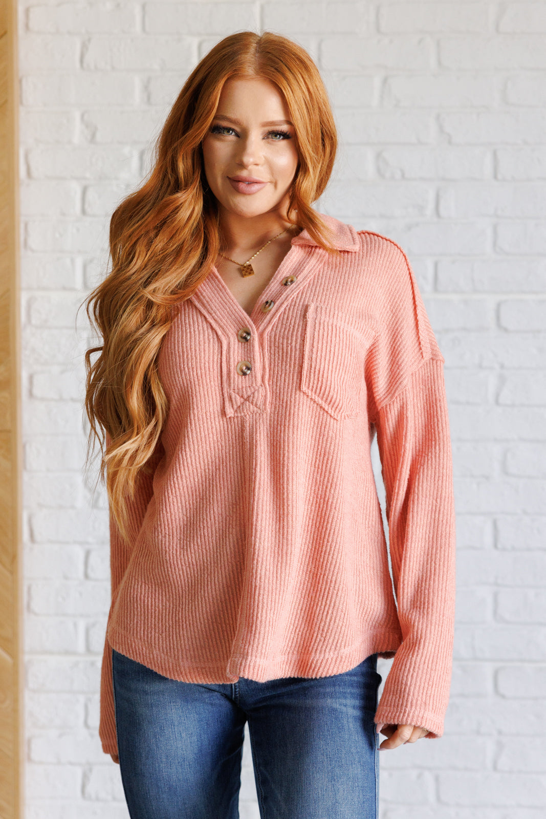 If You Want Forever Ribbed Knit Pullover • Peachy Pink