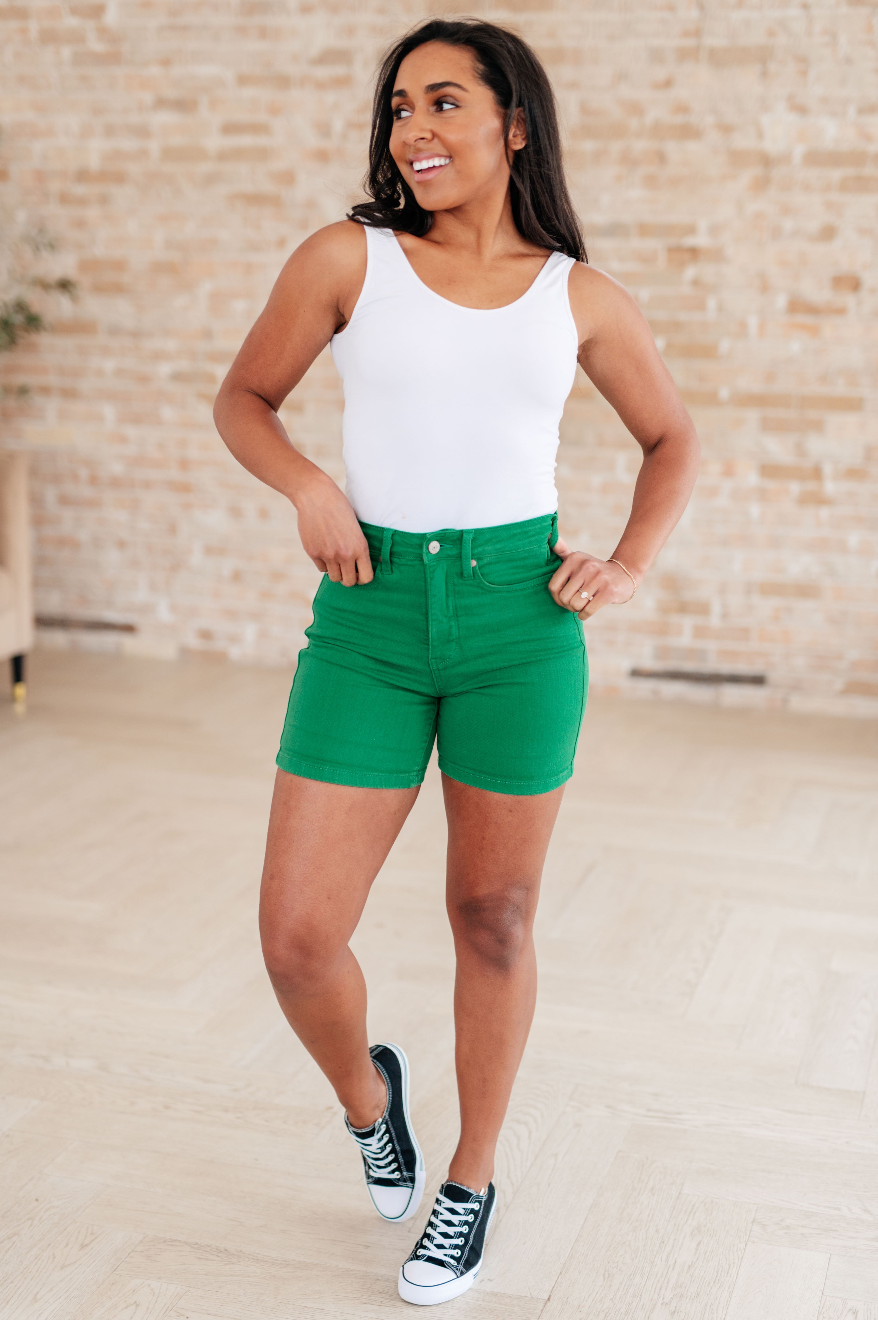 Jenna High Rise Control Top Cuffed Shorts • Green