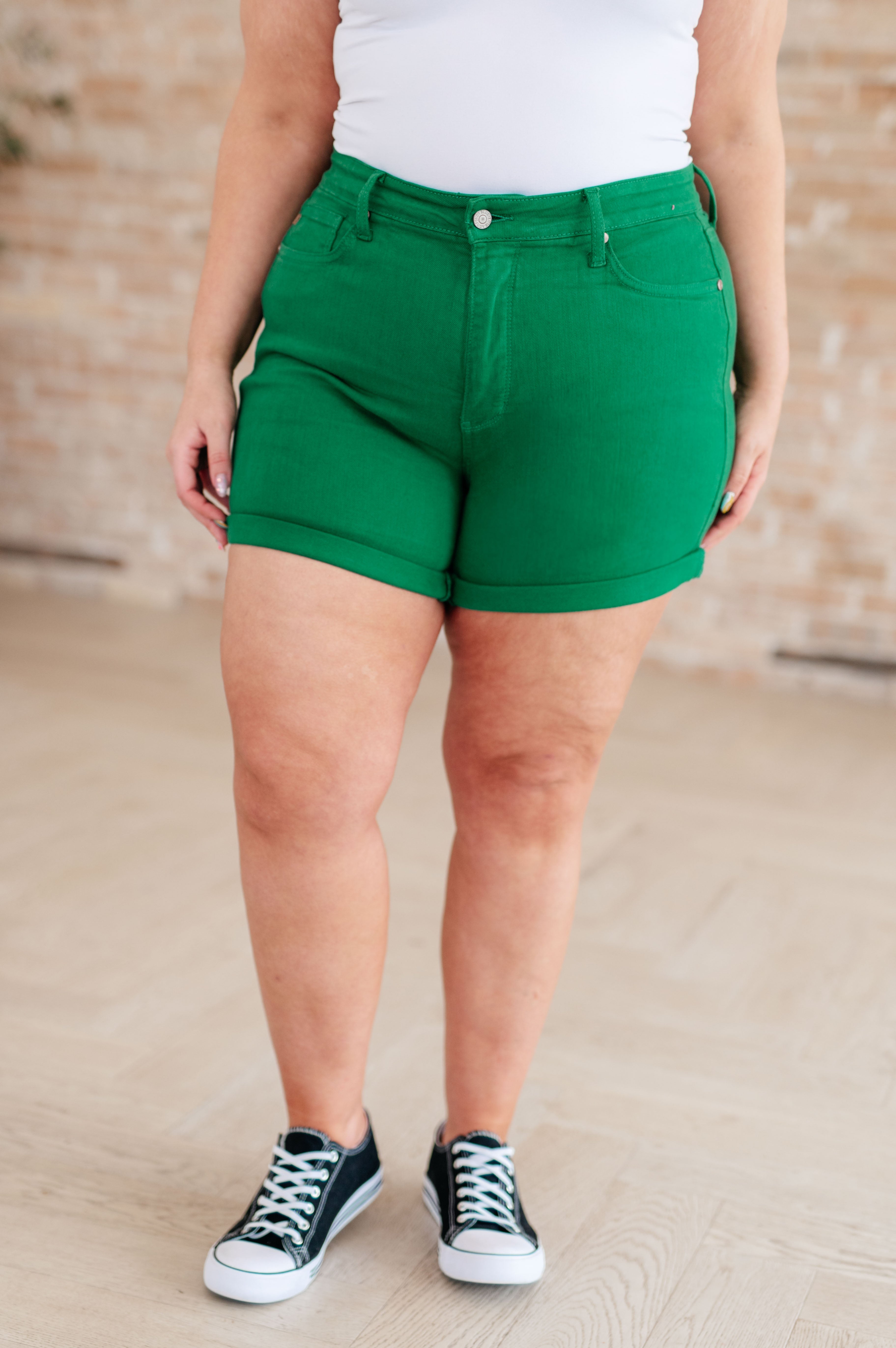 Jenna High Rise Control Top Cuffed Shorts • Green
