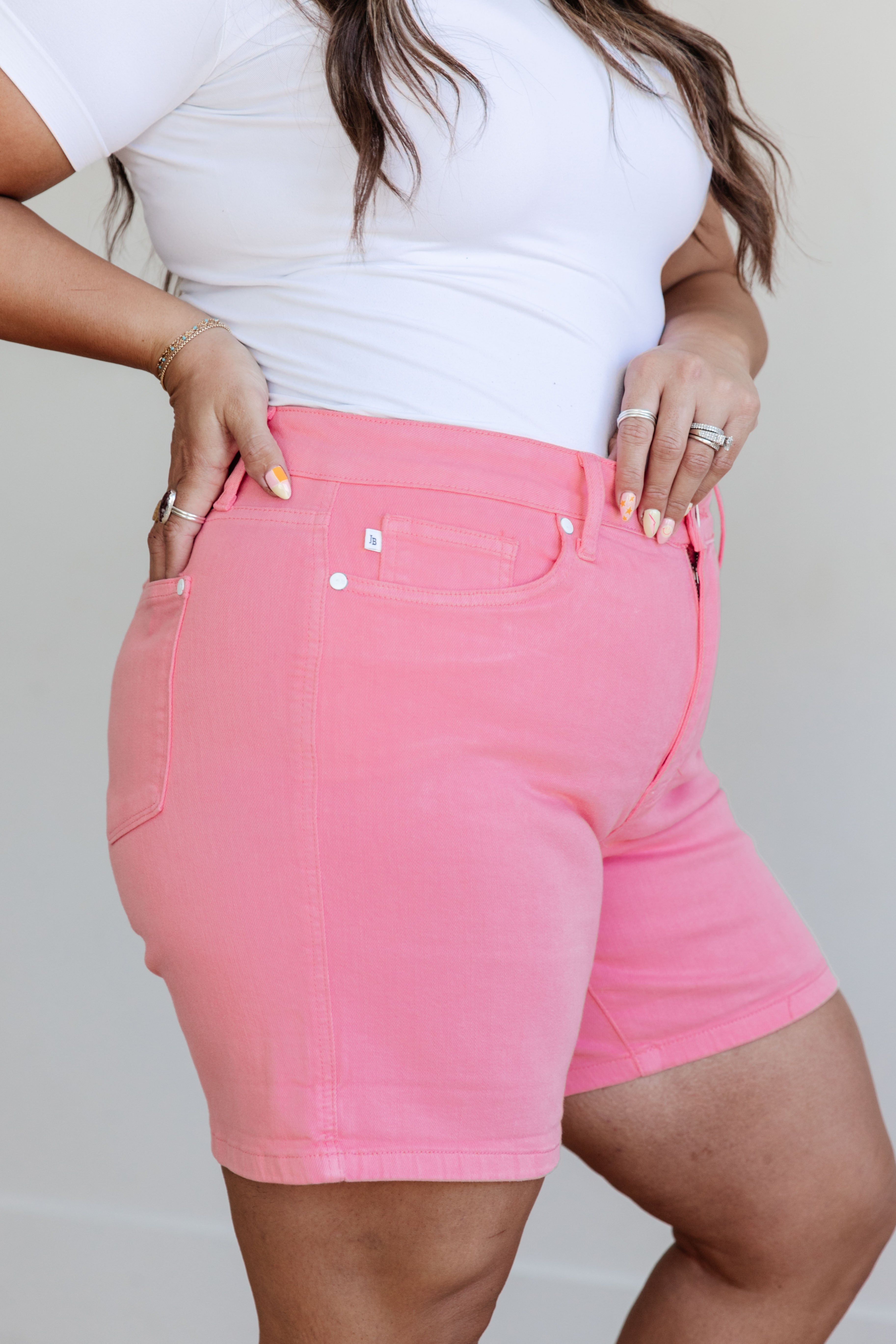 Jenna High Rise Control Top Cuffed Shorts • Pink