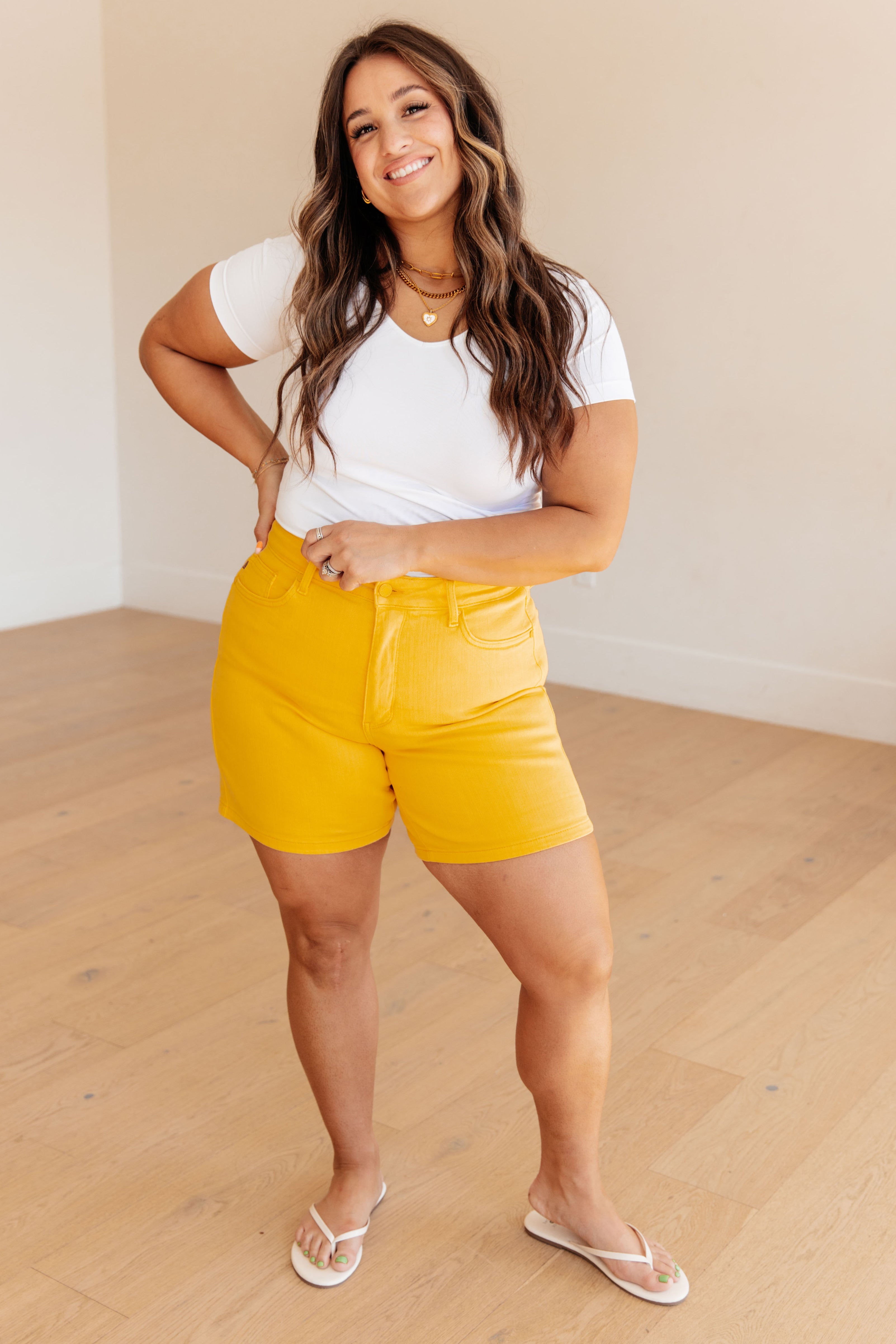 Jenna High Rise Control Top Cuffed Shorts • Yellow