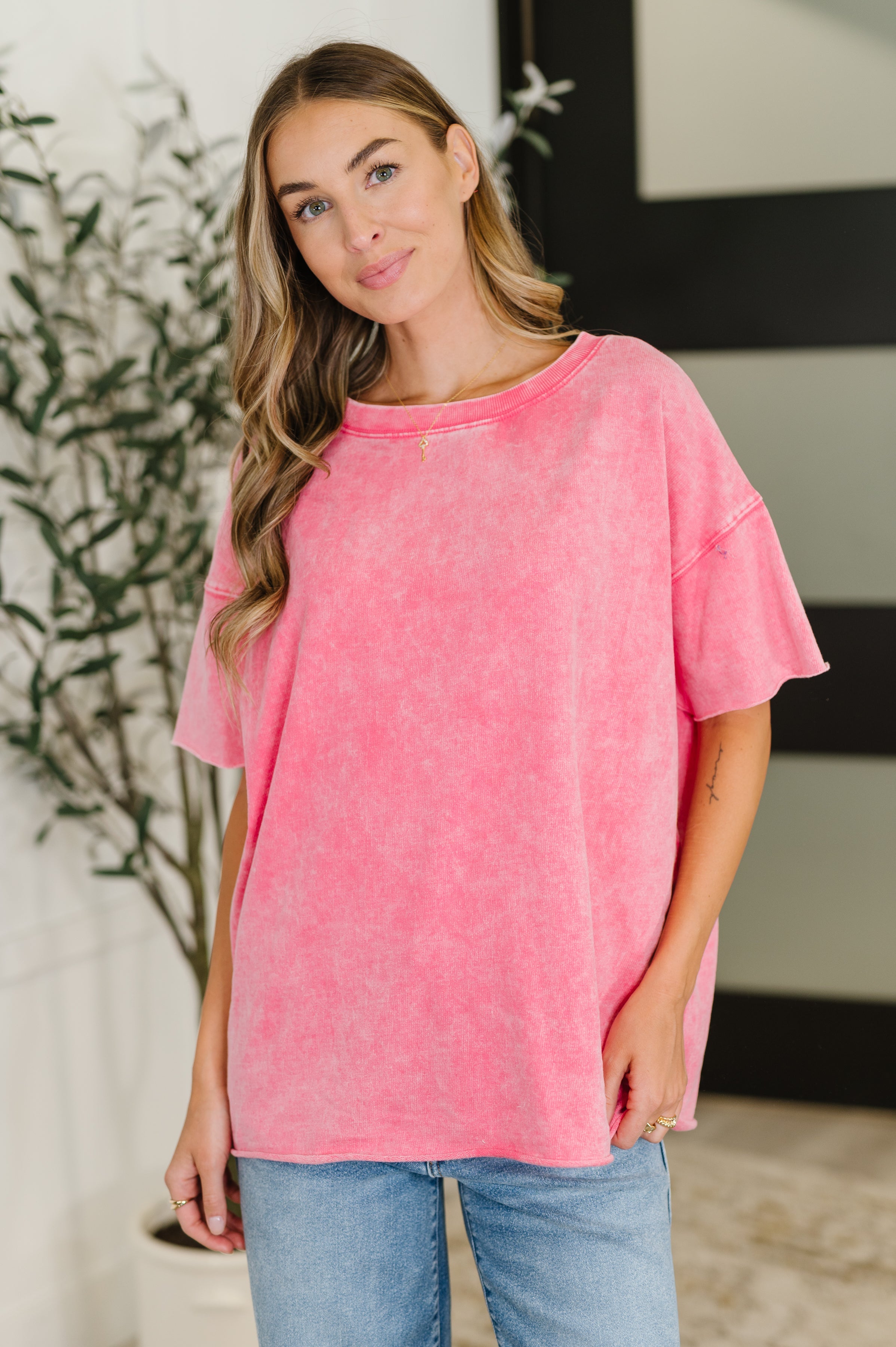 Just My Type Mineral Wash Relaxed Top • Fuchsia