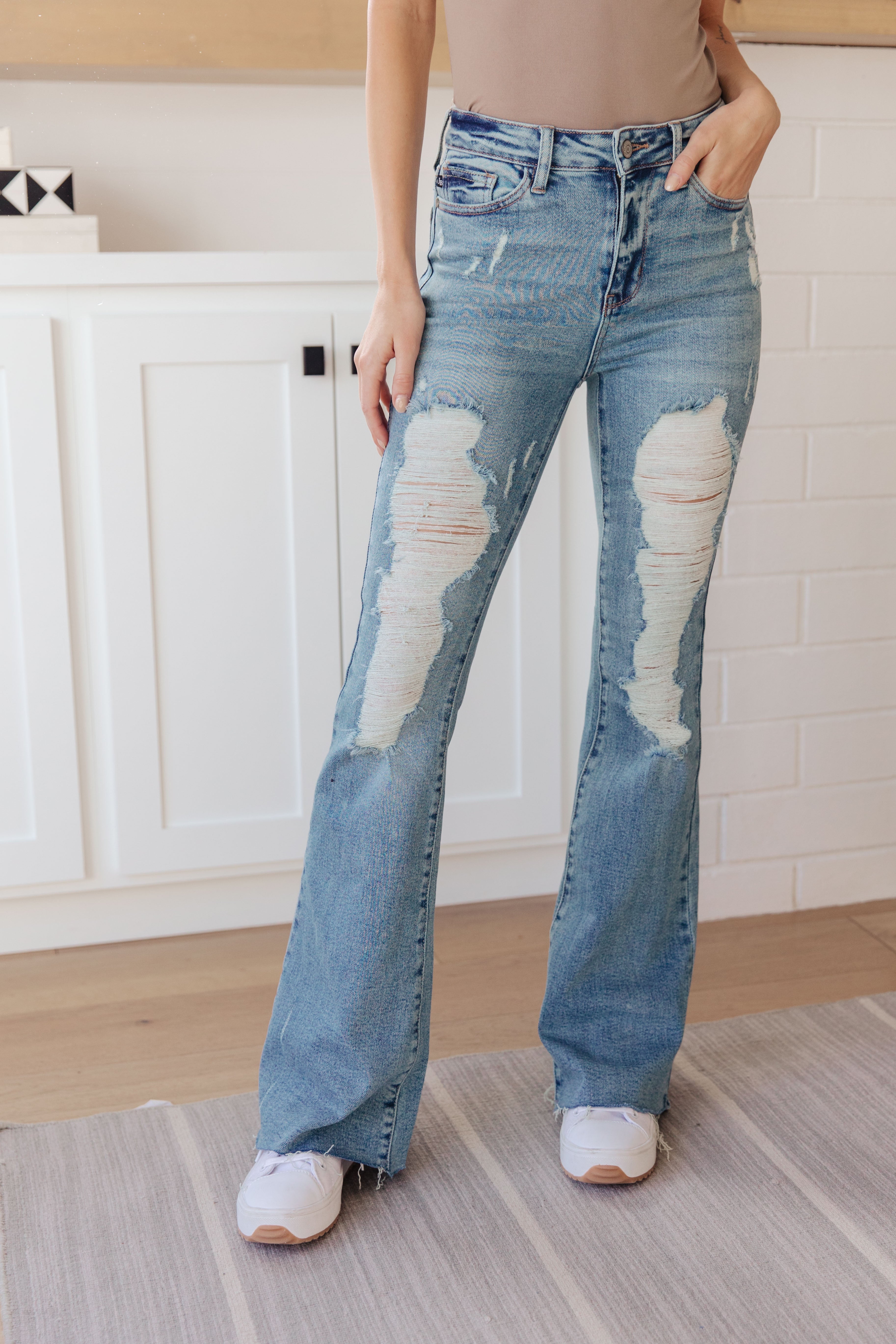 Kiana High Rise Heavy Destroyed Flare Jeans