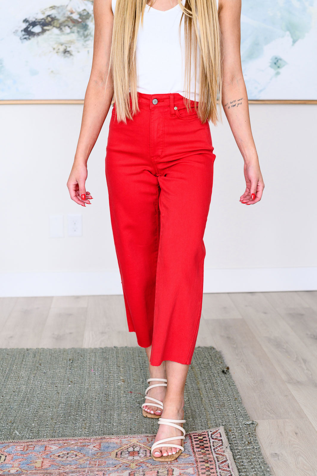 Lisa High Rise Control Top Wide Leg Crop Jeans • Red