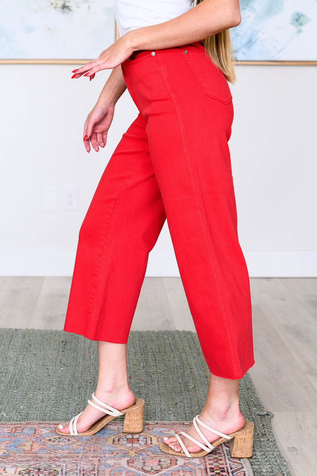 Lisa High Rise Control Top Wide Leg Crop Jeans • Red