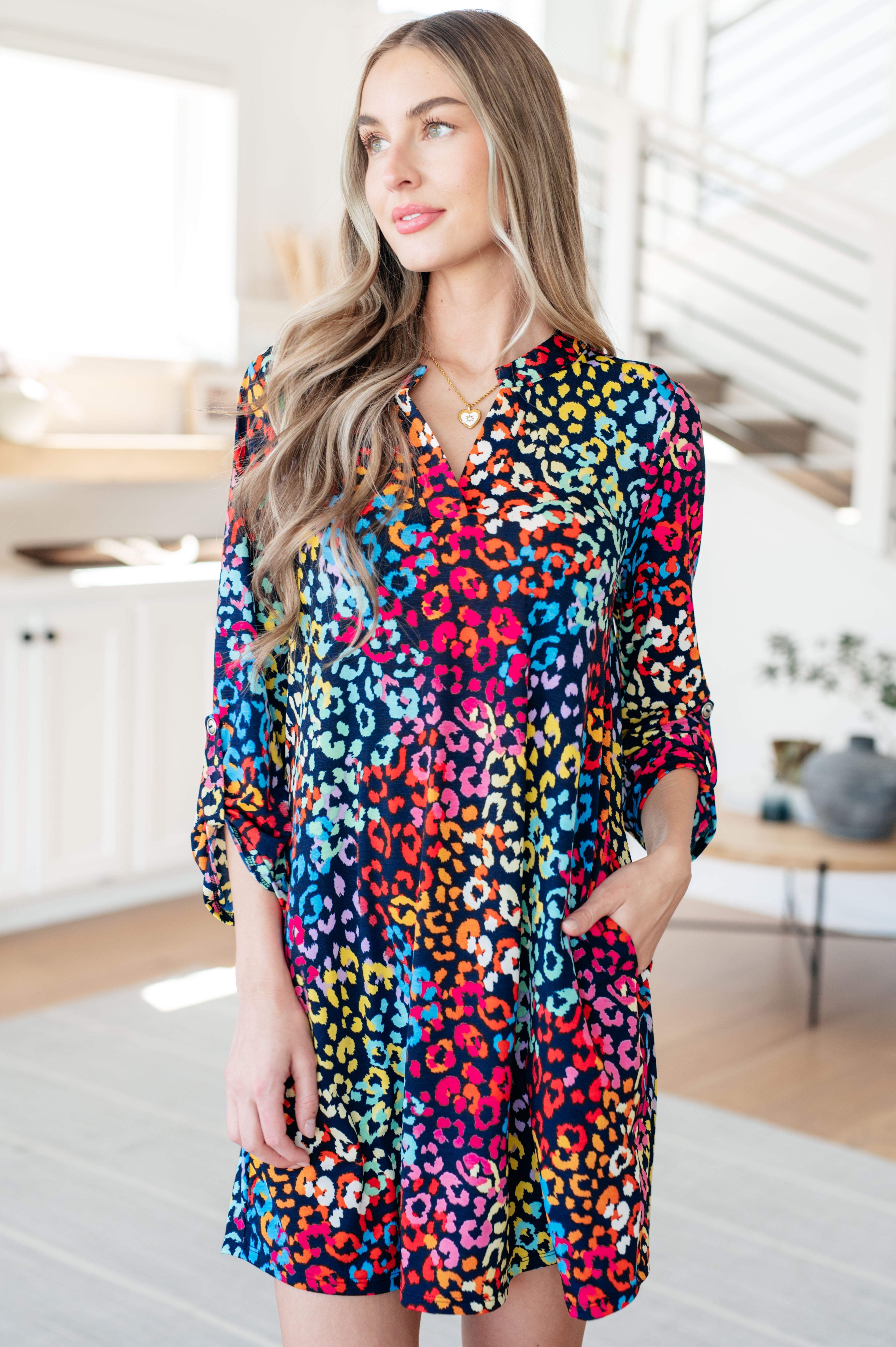 Lizzy Dress • Navy Rainbow Leopard