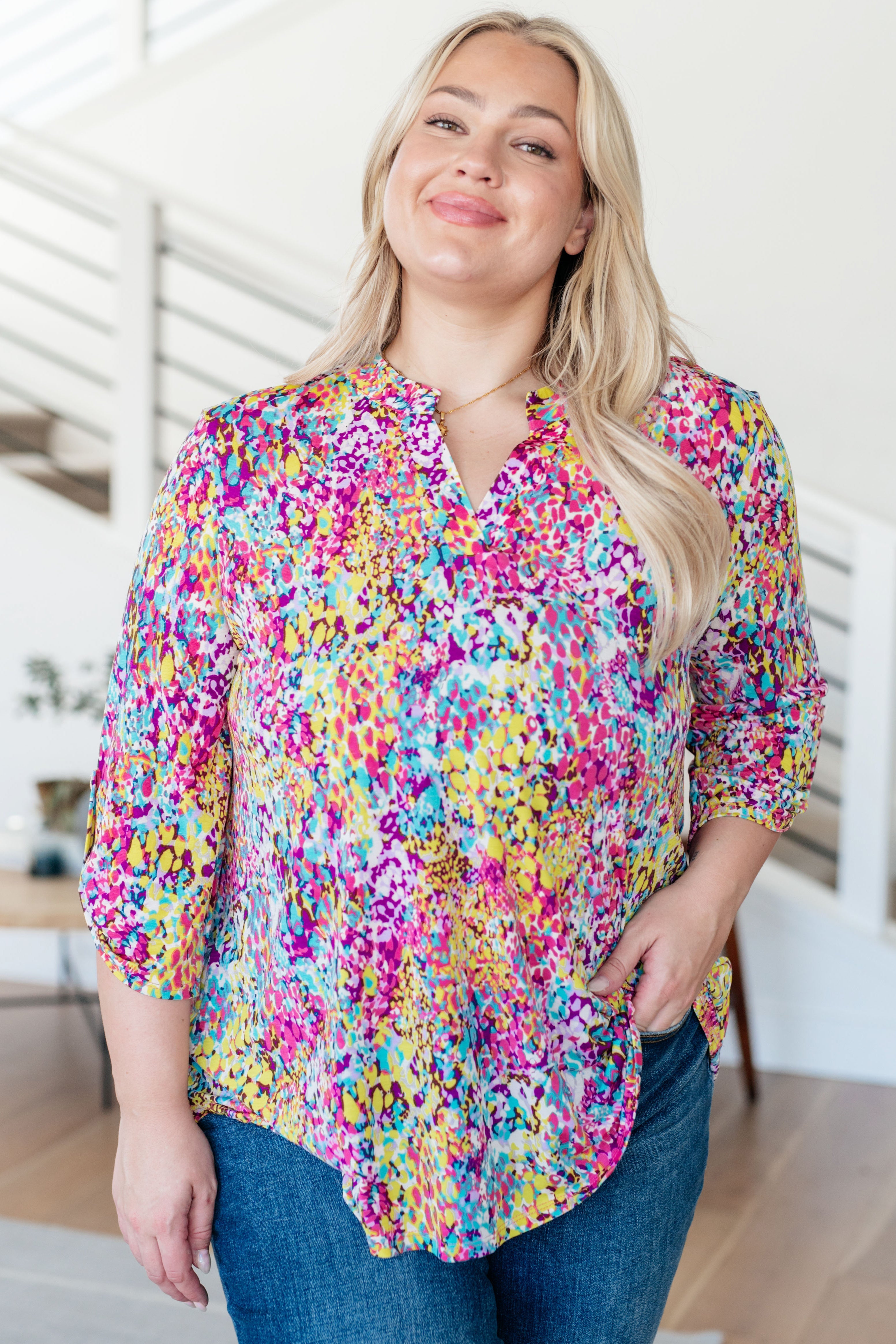 Lizzy Top • Magenta and Lime Painted Abstract