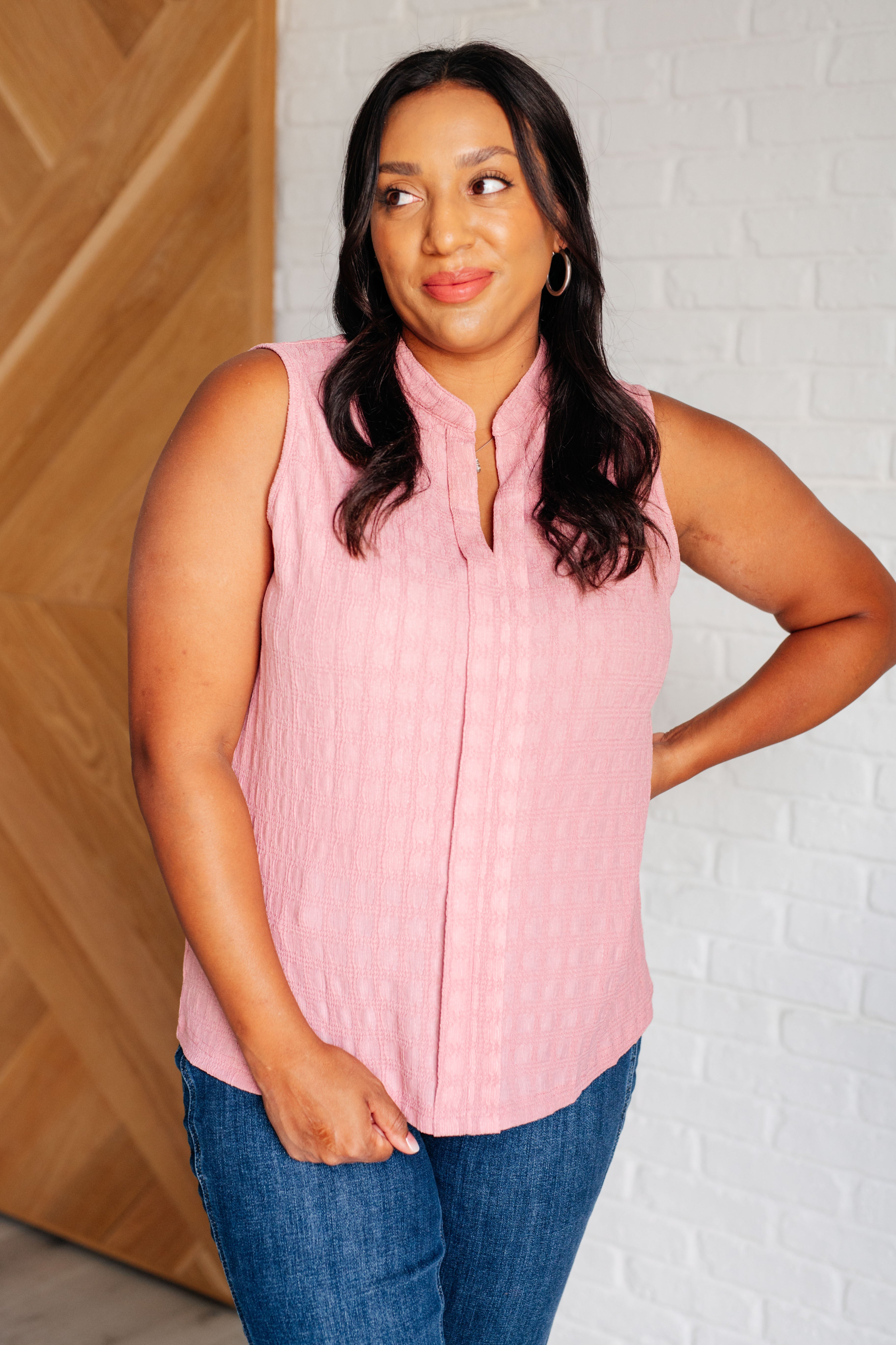 Matter of Fact Pleat Front Sleeveless Blouse • Pink