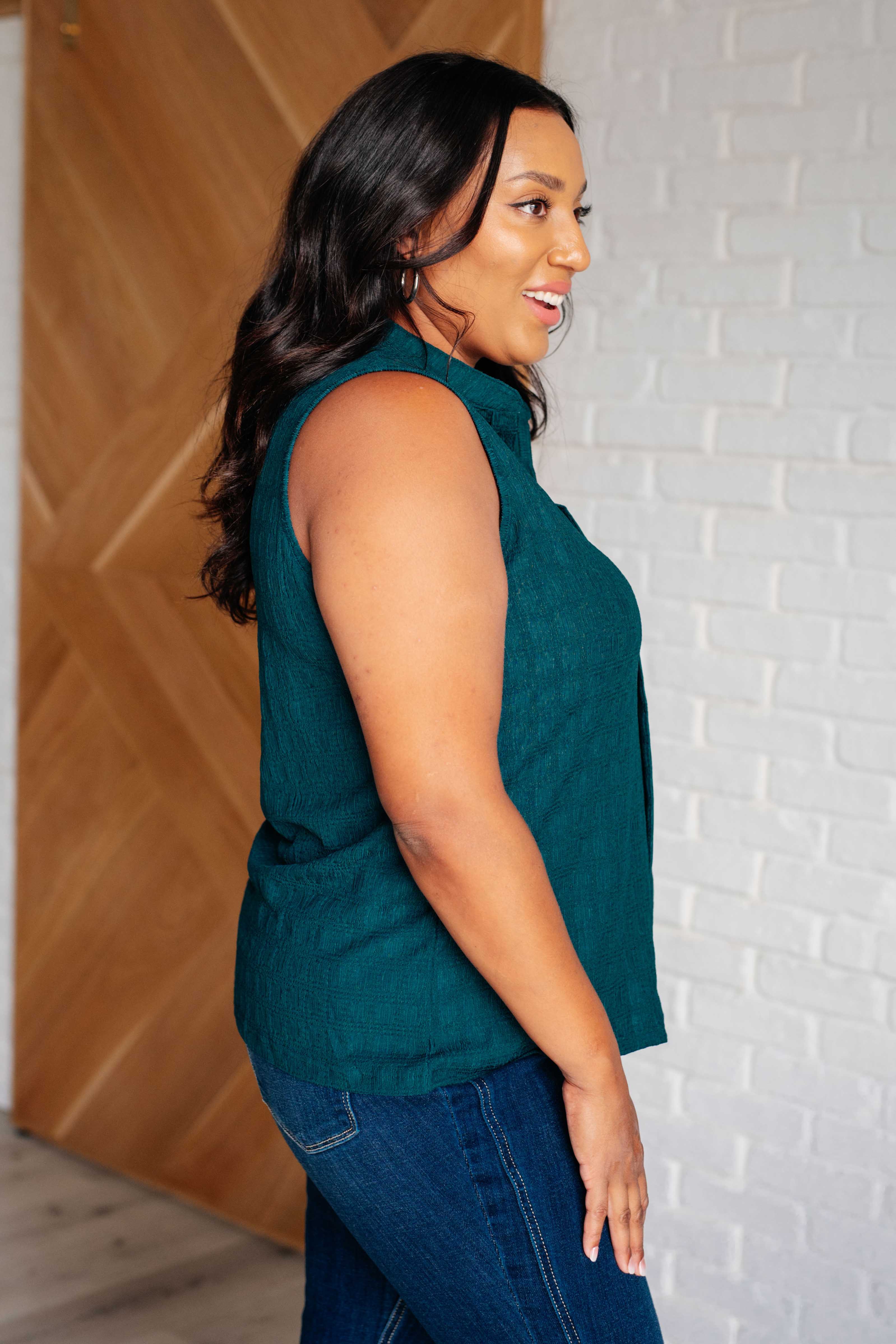 Matter of Fact Pleat Front Sleeveless Blouse • Sea Green
