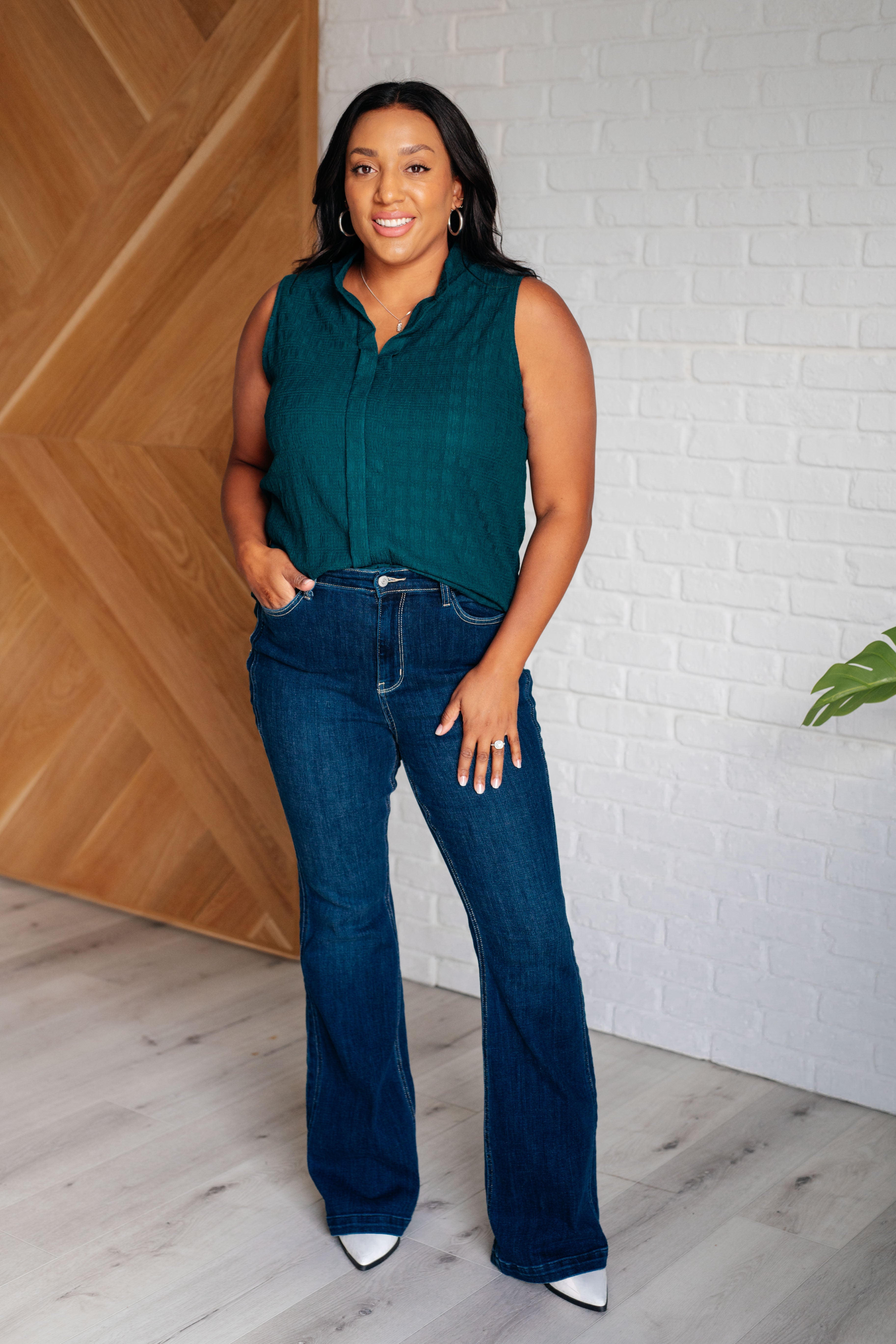 Matter of Fact Pleat Front Sleeveless Blouse • Sea Green