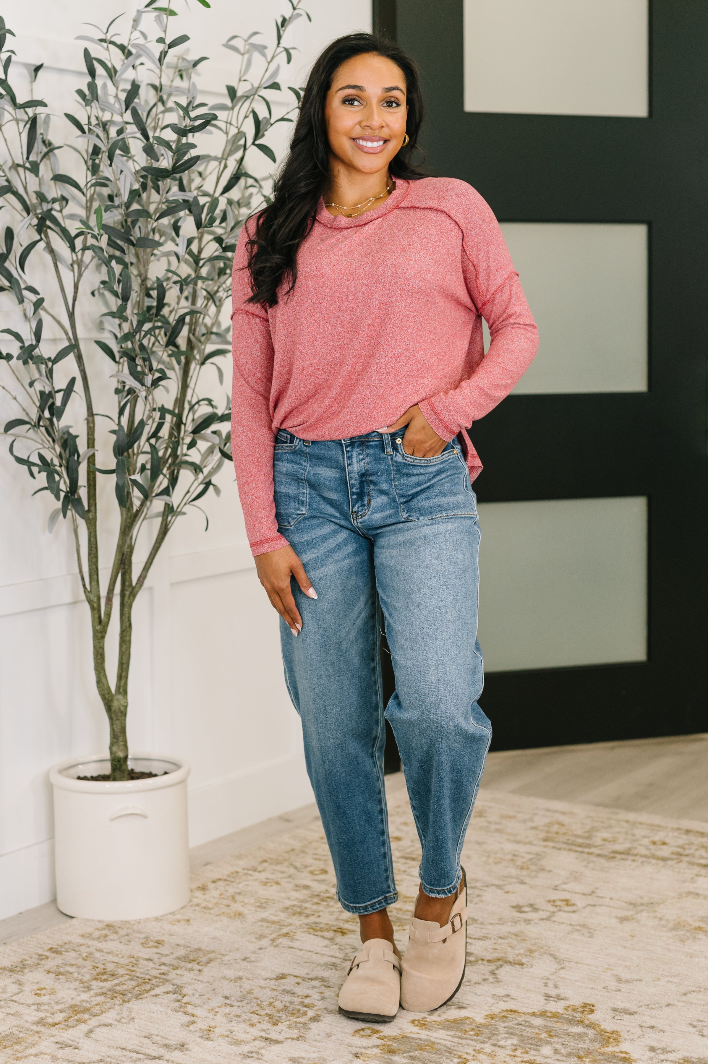 Mellow Mood Heathered Pullover • Red