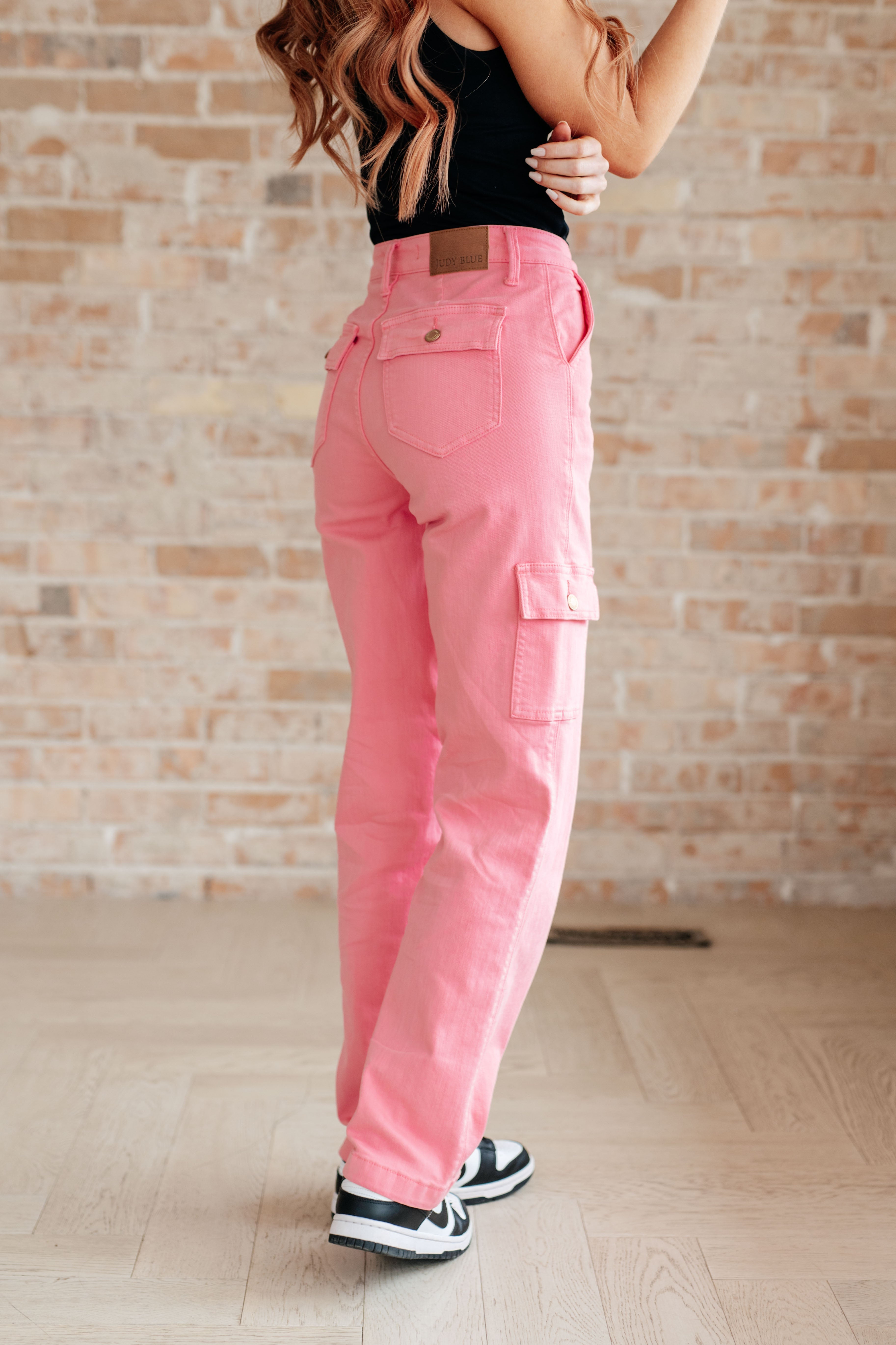 Peggy High Rise Cargo Straight Jeans • Pink