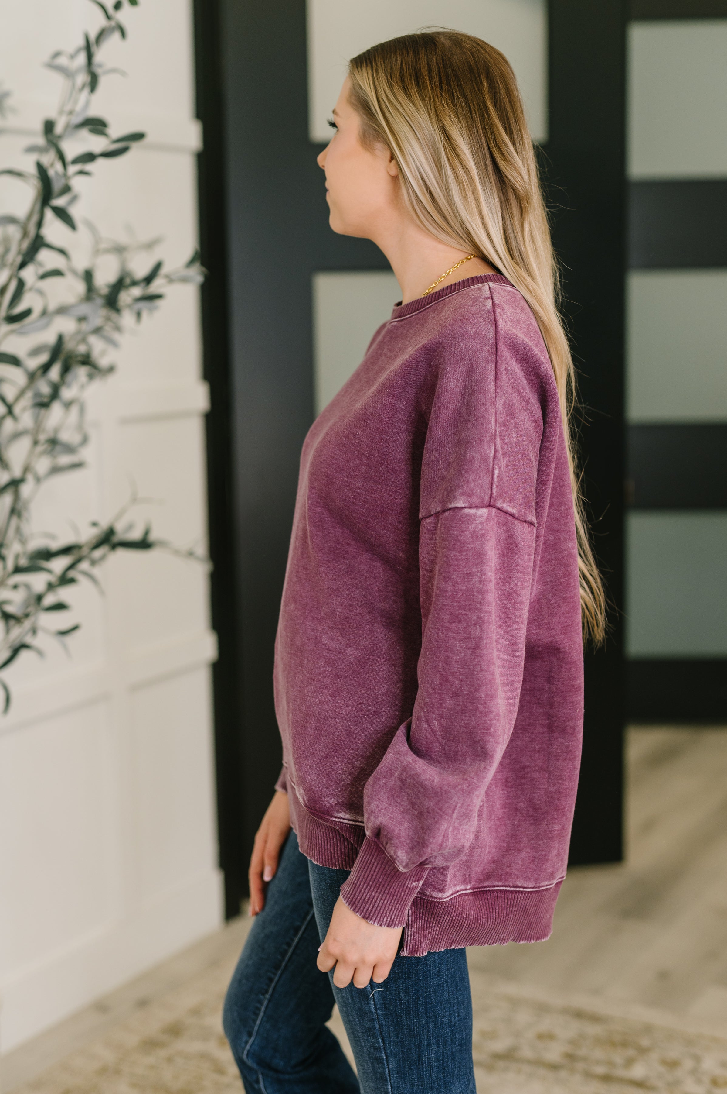 Safe and Secure Mineral Wash Pullover • Eggplant