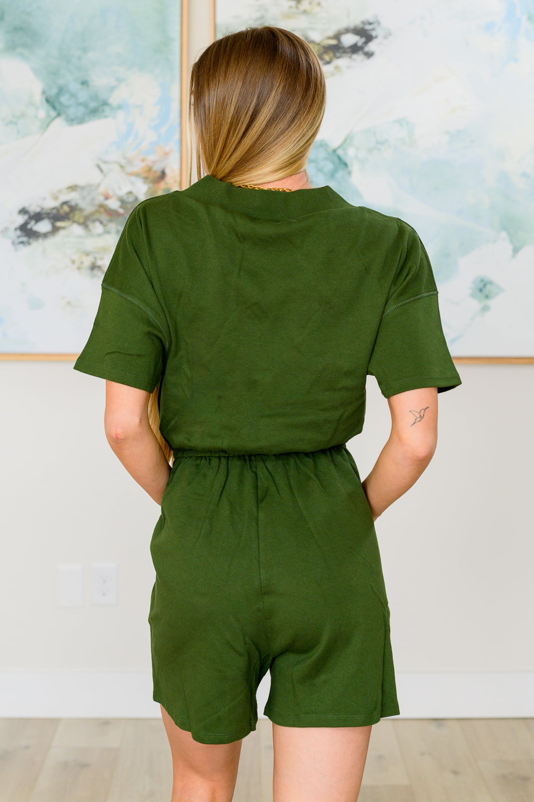 Short Sleeve V-Neck Romper • Army Green