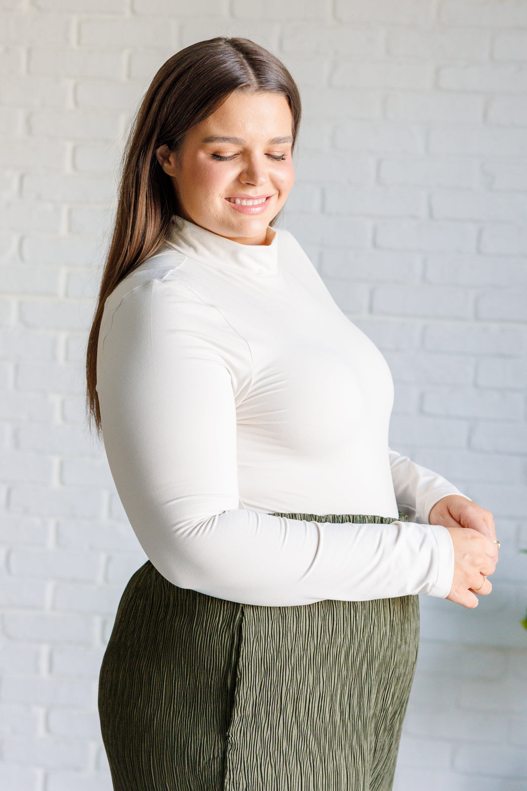 Simple Situation Mock Neck Bodysuit • White Pearl