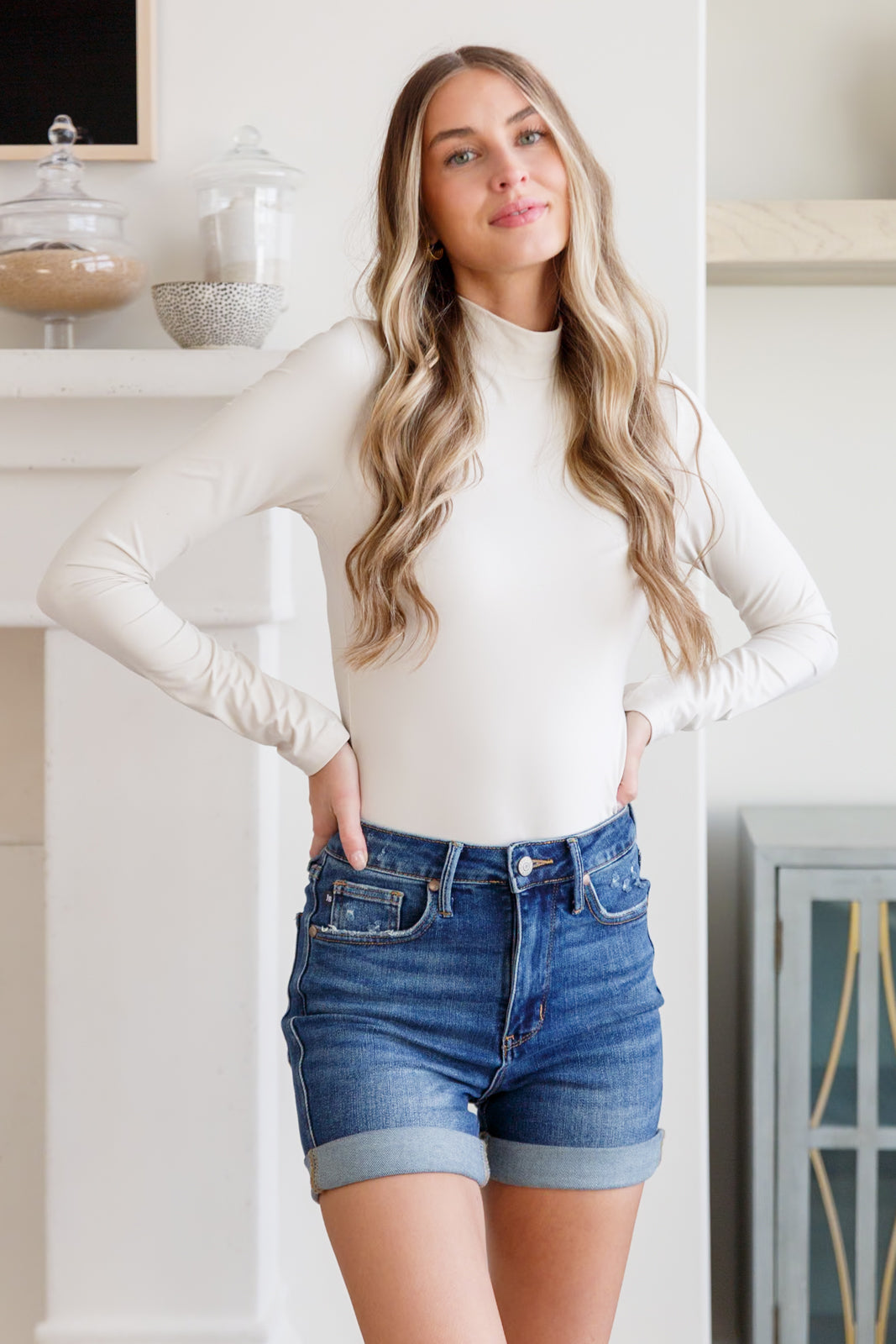 Simple Situation Mock Neck Bodysuit • White Pearl