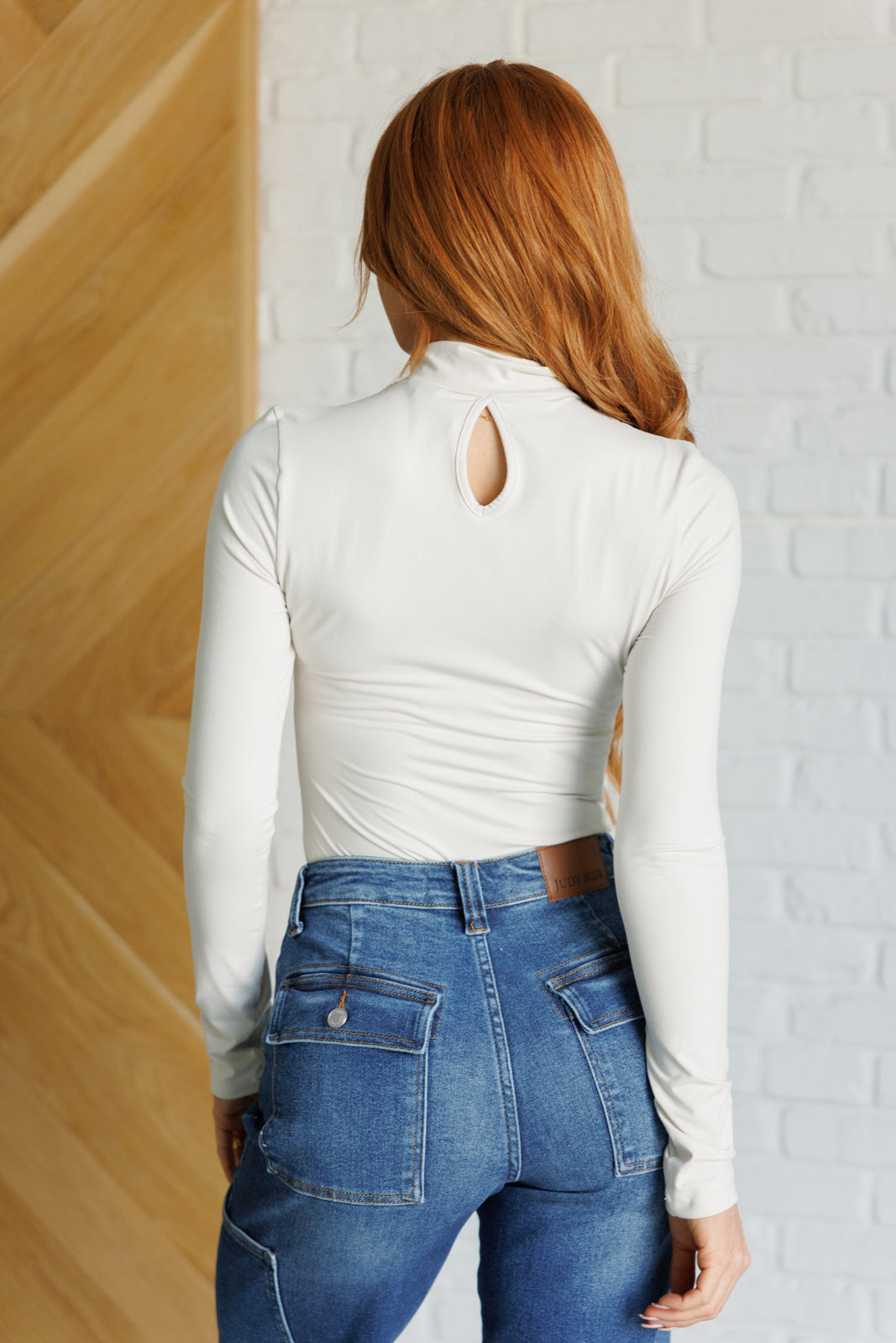 Simple Situation Mock Neck Bodysuit • White Pearl