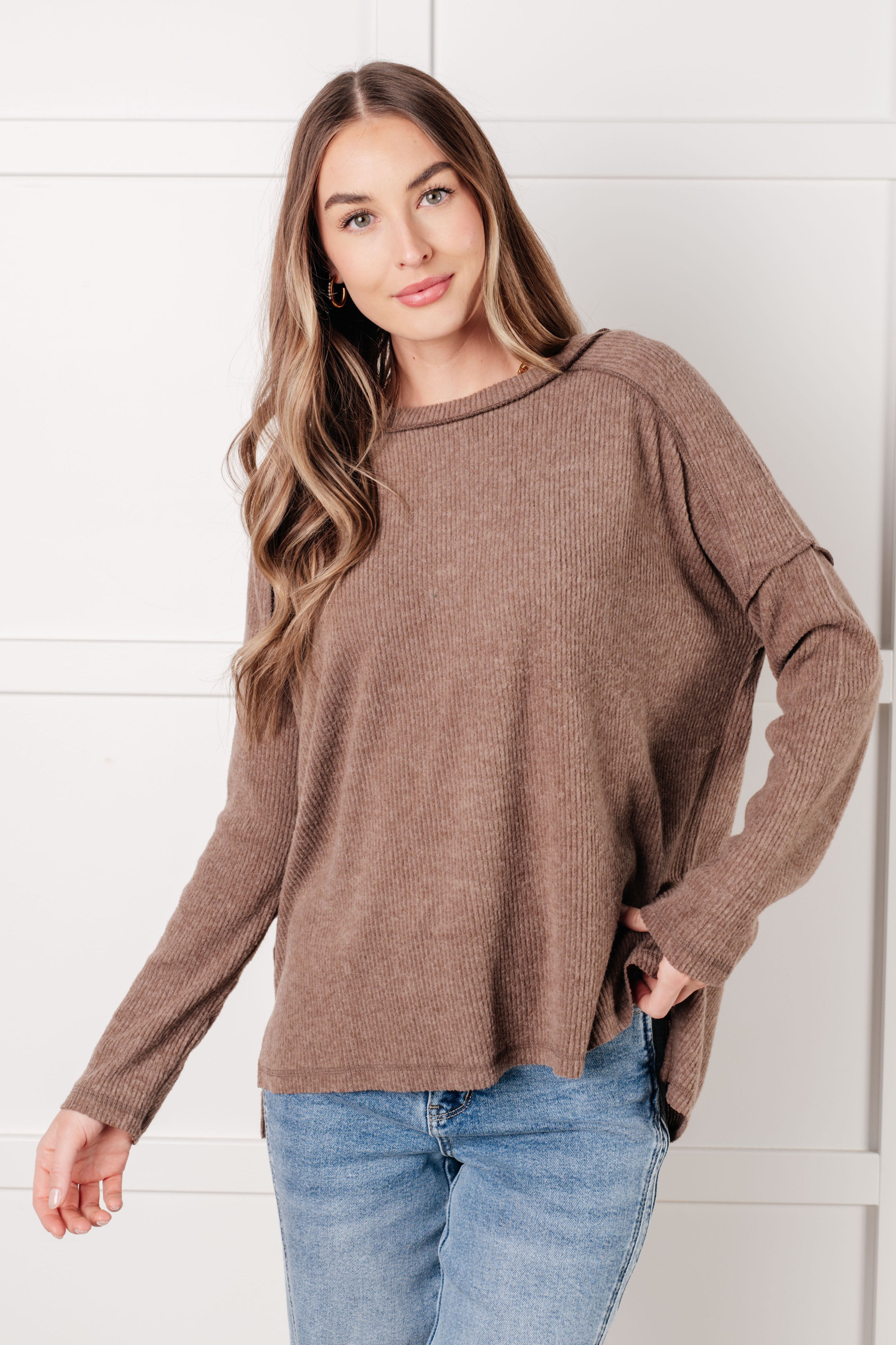 Simply Basic Ribbed Hacci Sweater • Mocha