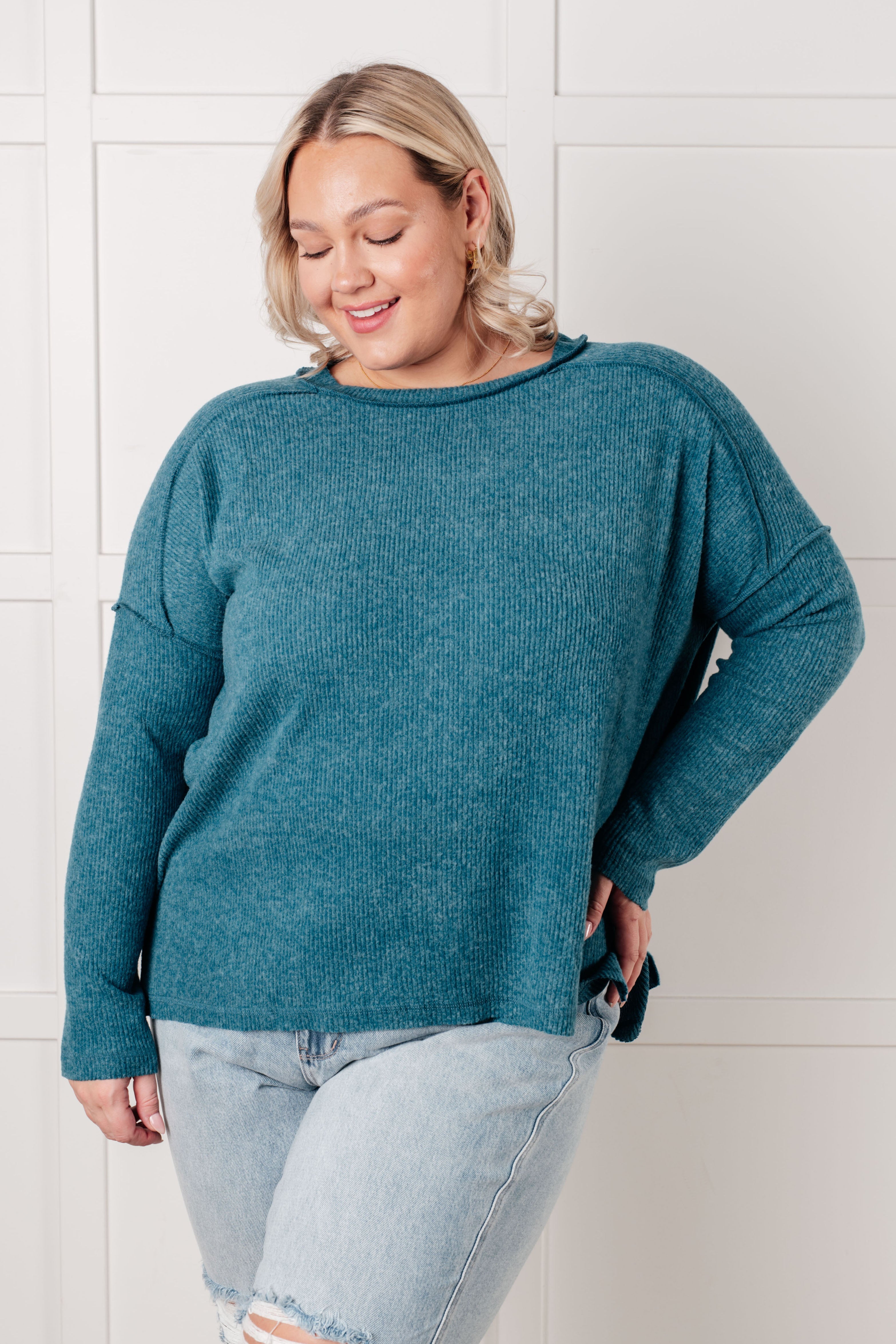 Simply Basic Ribbed Hacci Sweater • Teal