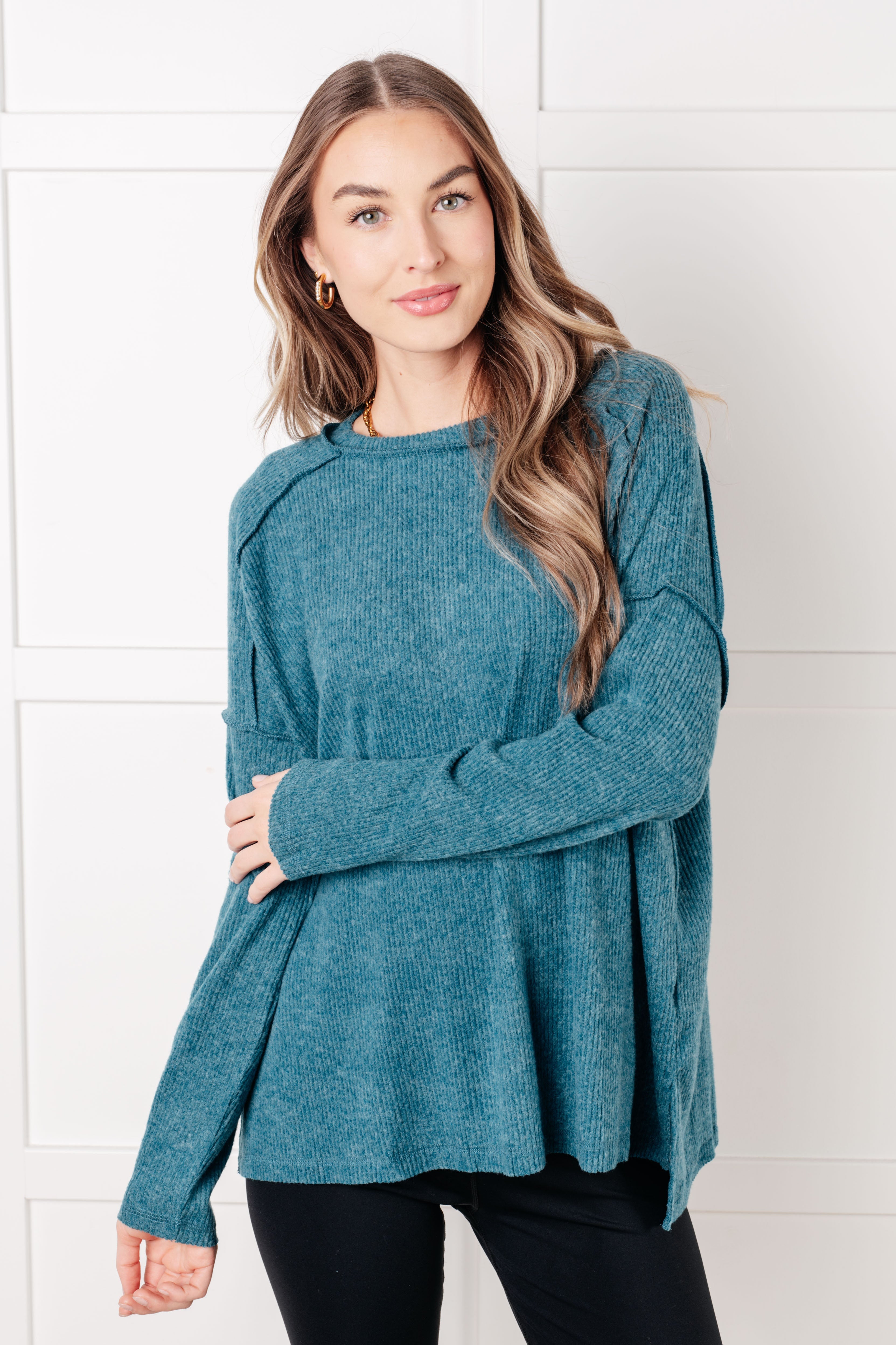 Simply Basic Ribbed Hacci Sweater • Teal