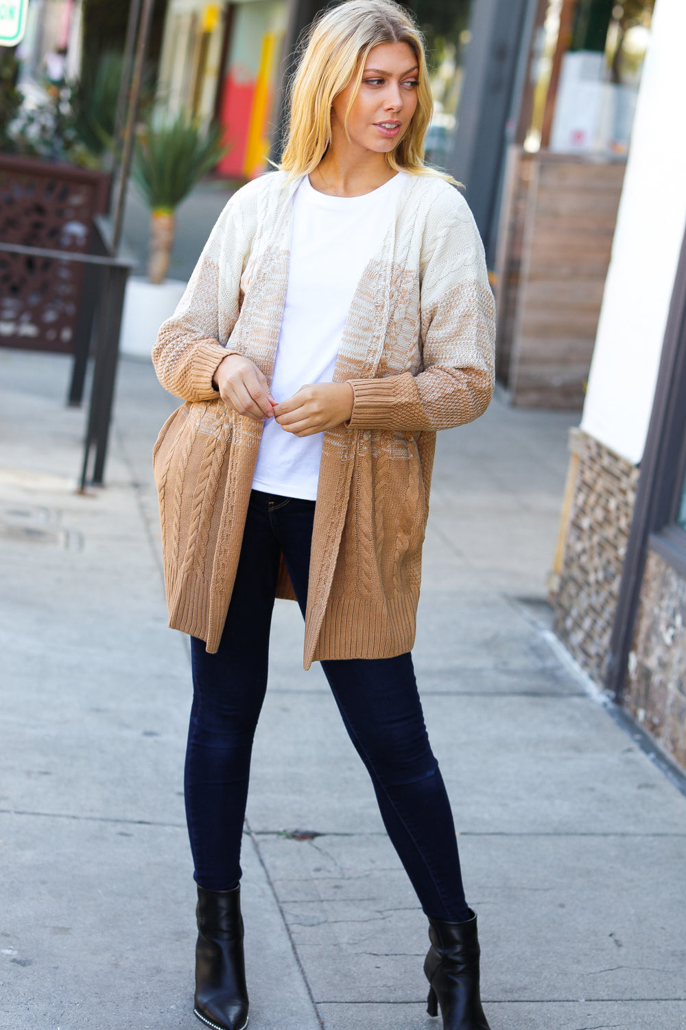 Blending In Ombre Cable Knit Cardigan