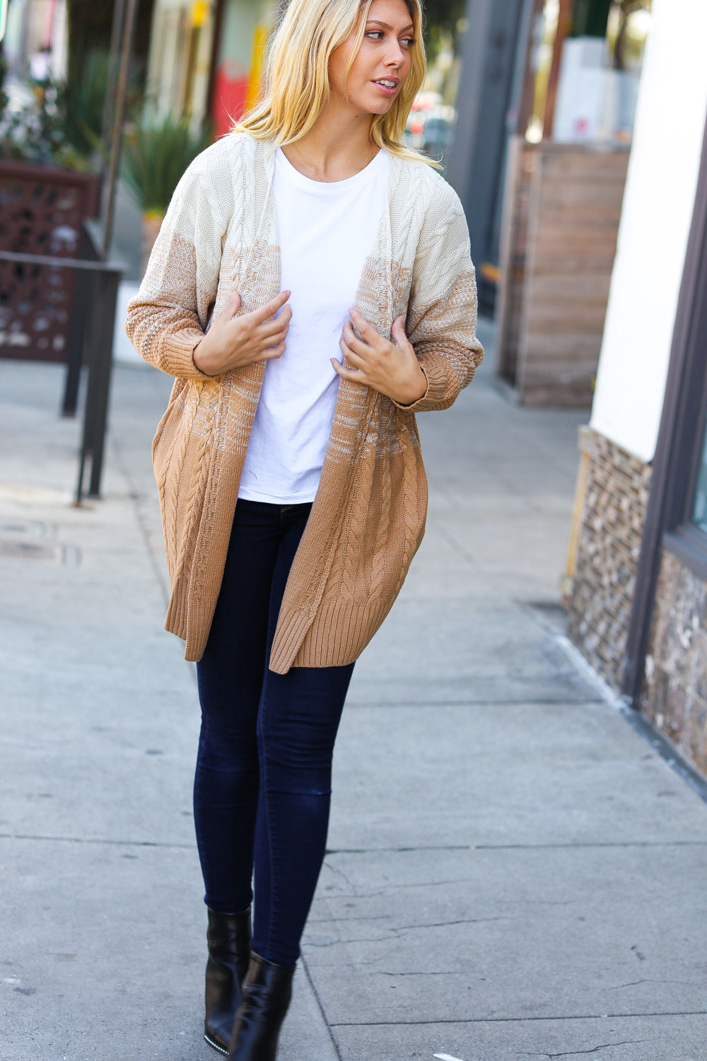 Blending In Ombre Cable Knit Cardigan