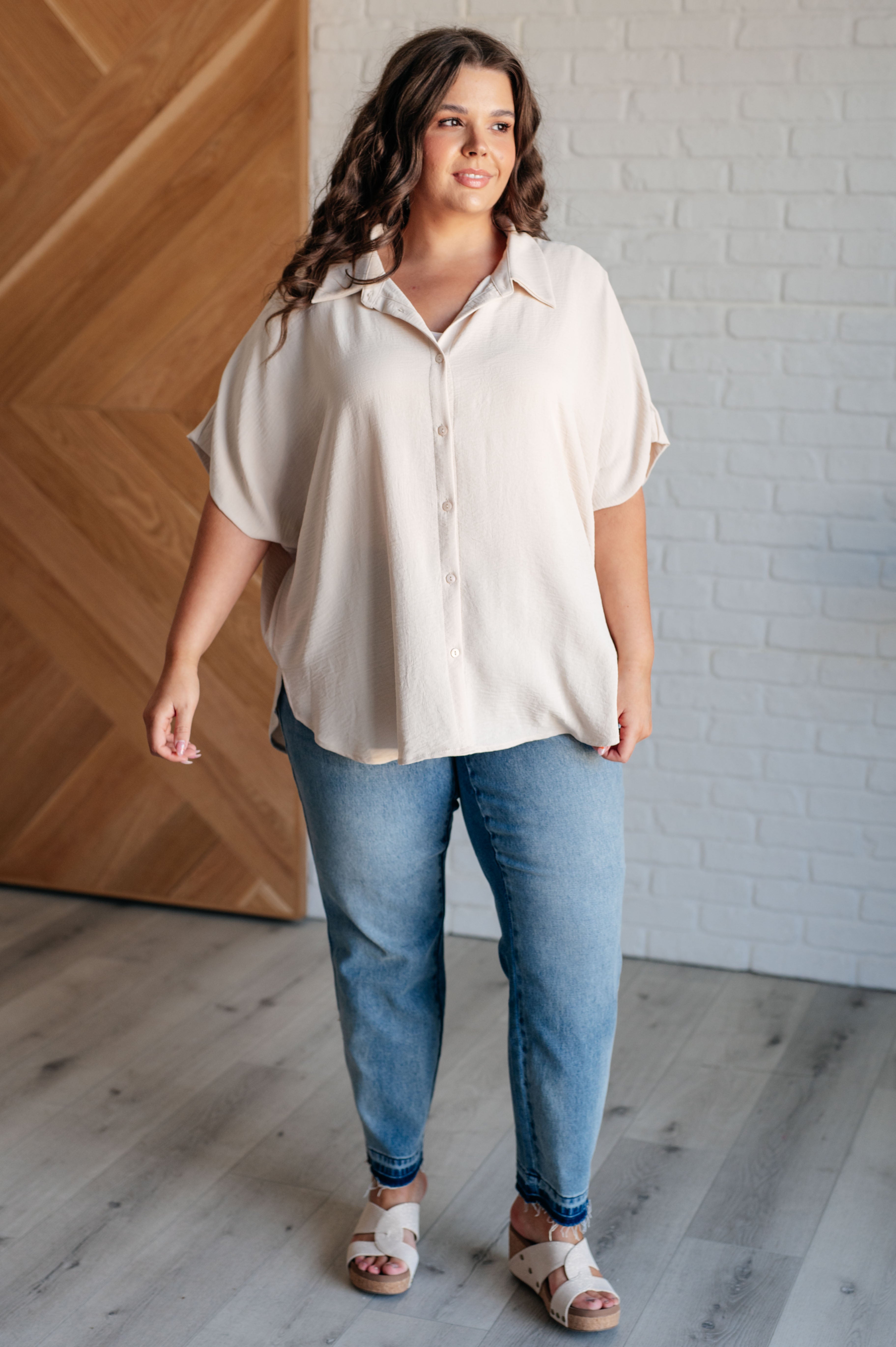 Sweet Simplicity Button Down Blouse • Oatmeal