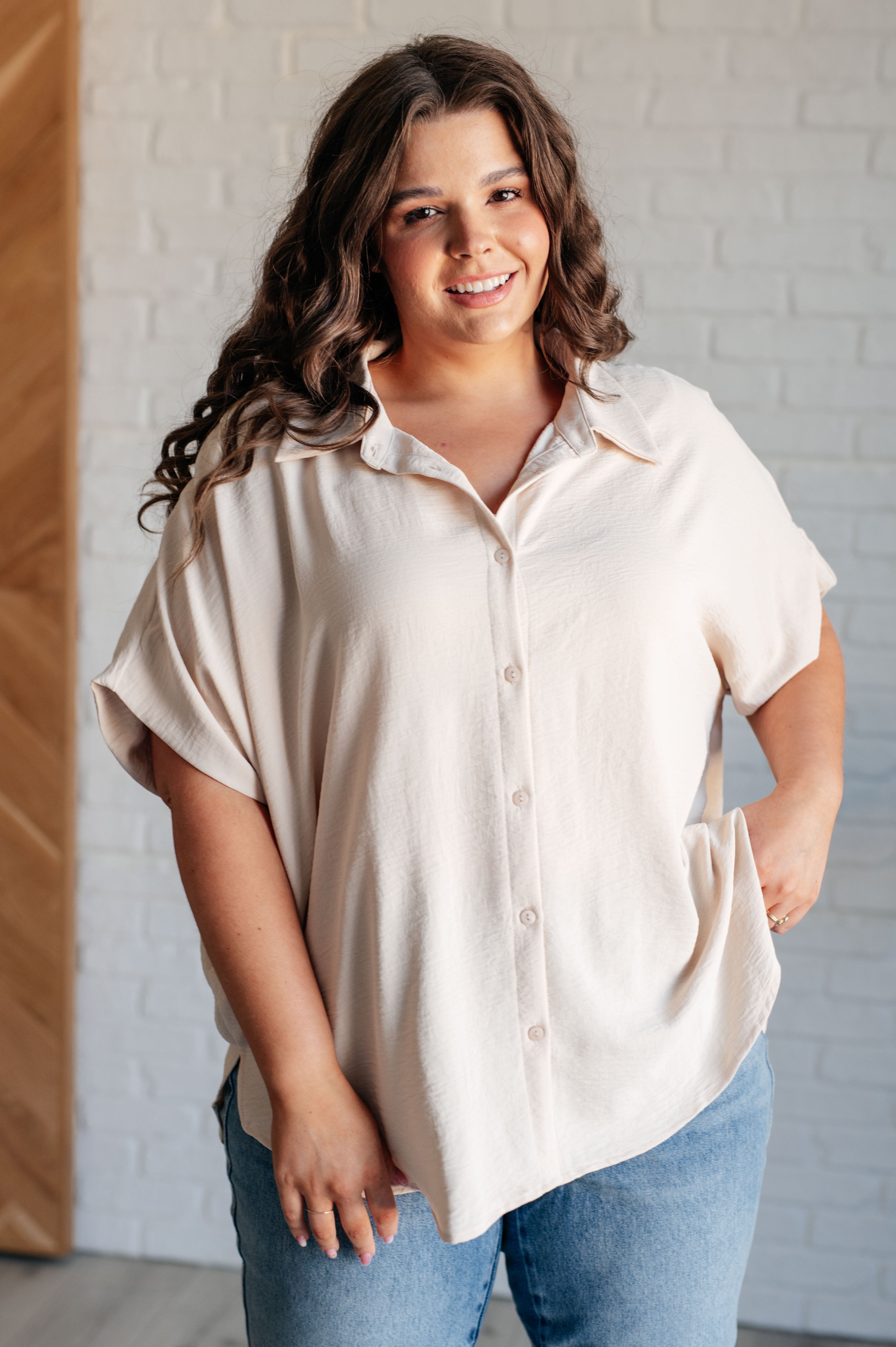 Sweet Simplicity Button Down Blouse • Oatmeal