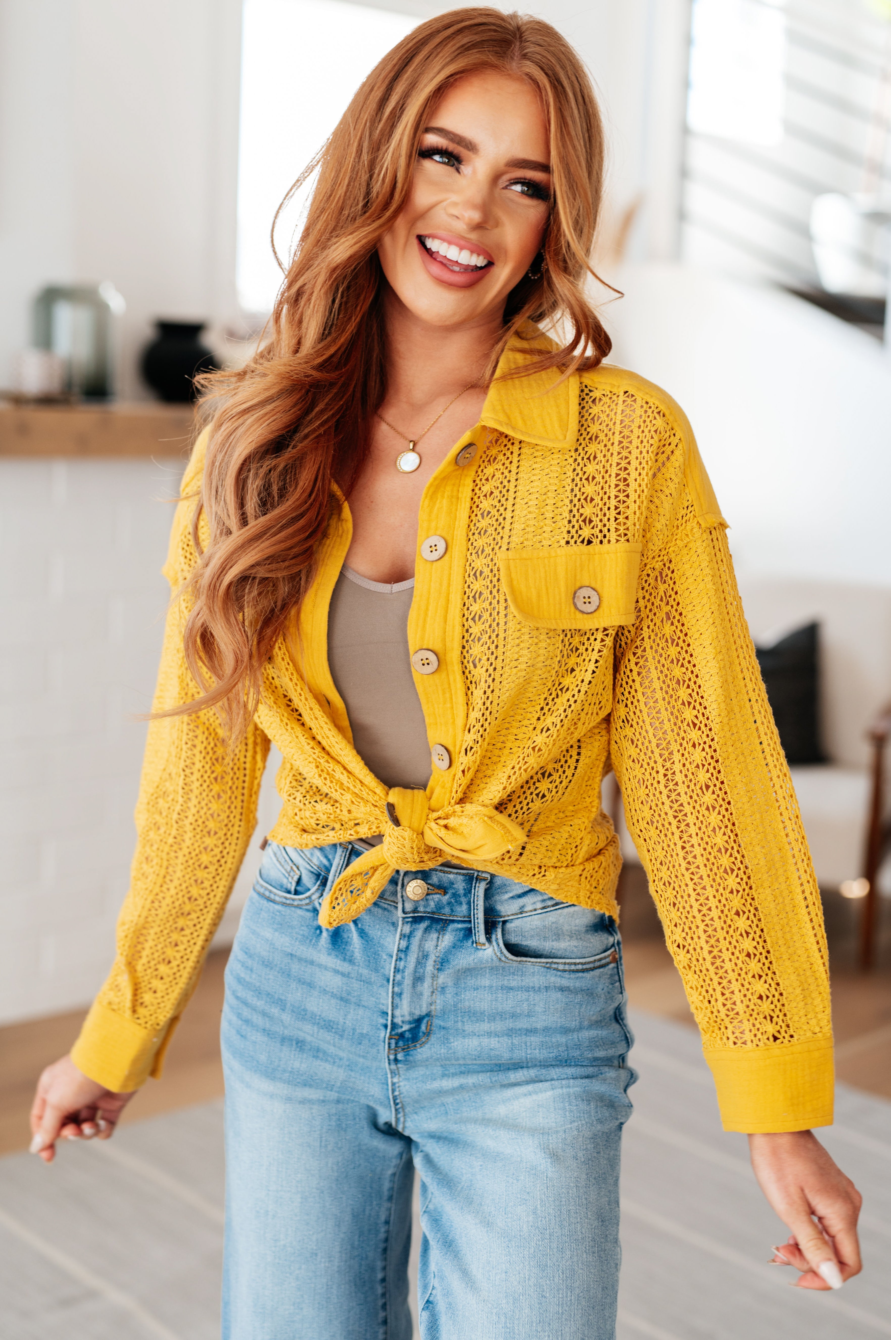 Sweeter Than Nectar Lace Button Down • Honey