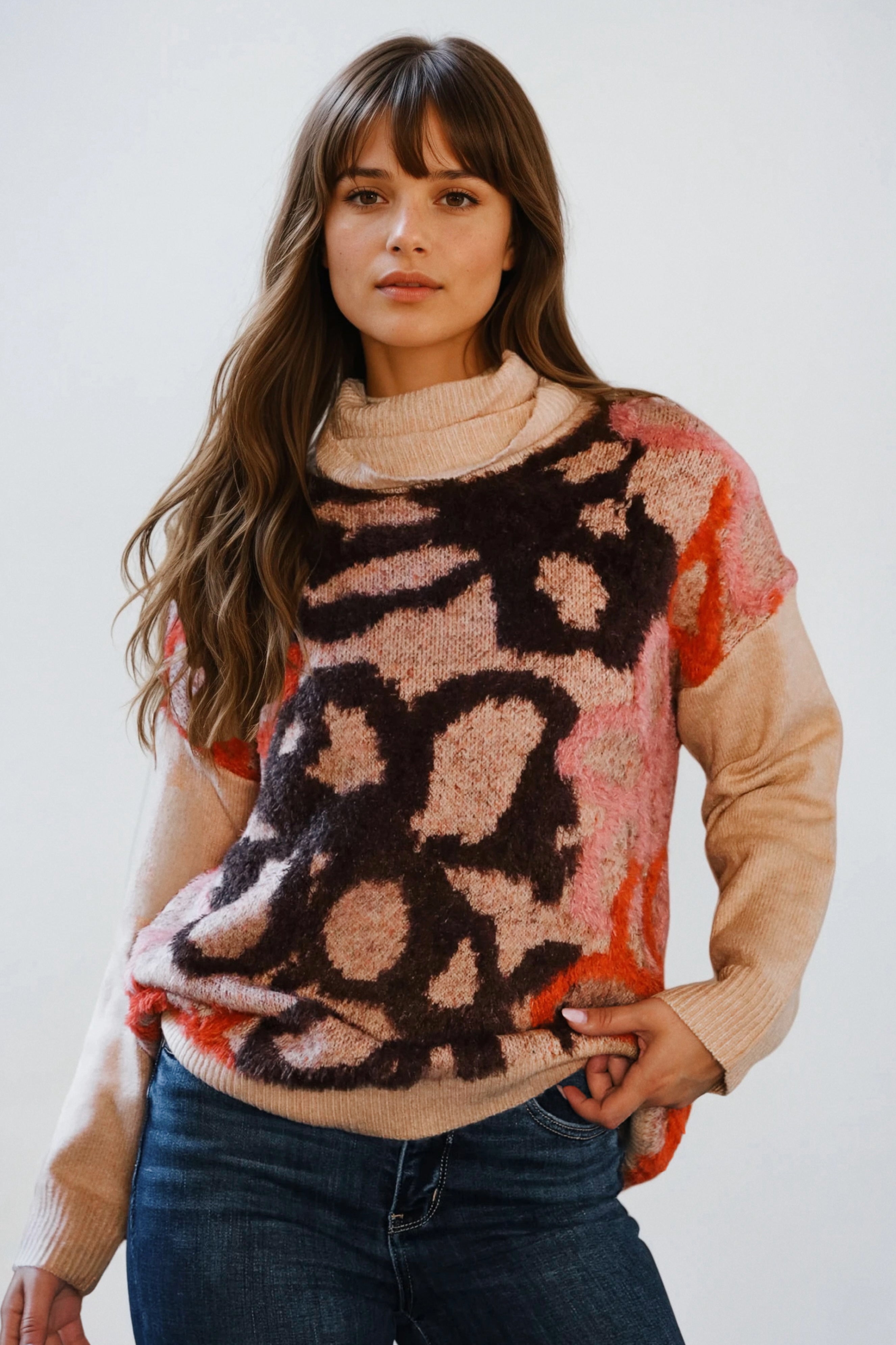 Blooms in Autumn Turtleneck Cozy Sweater