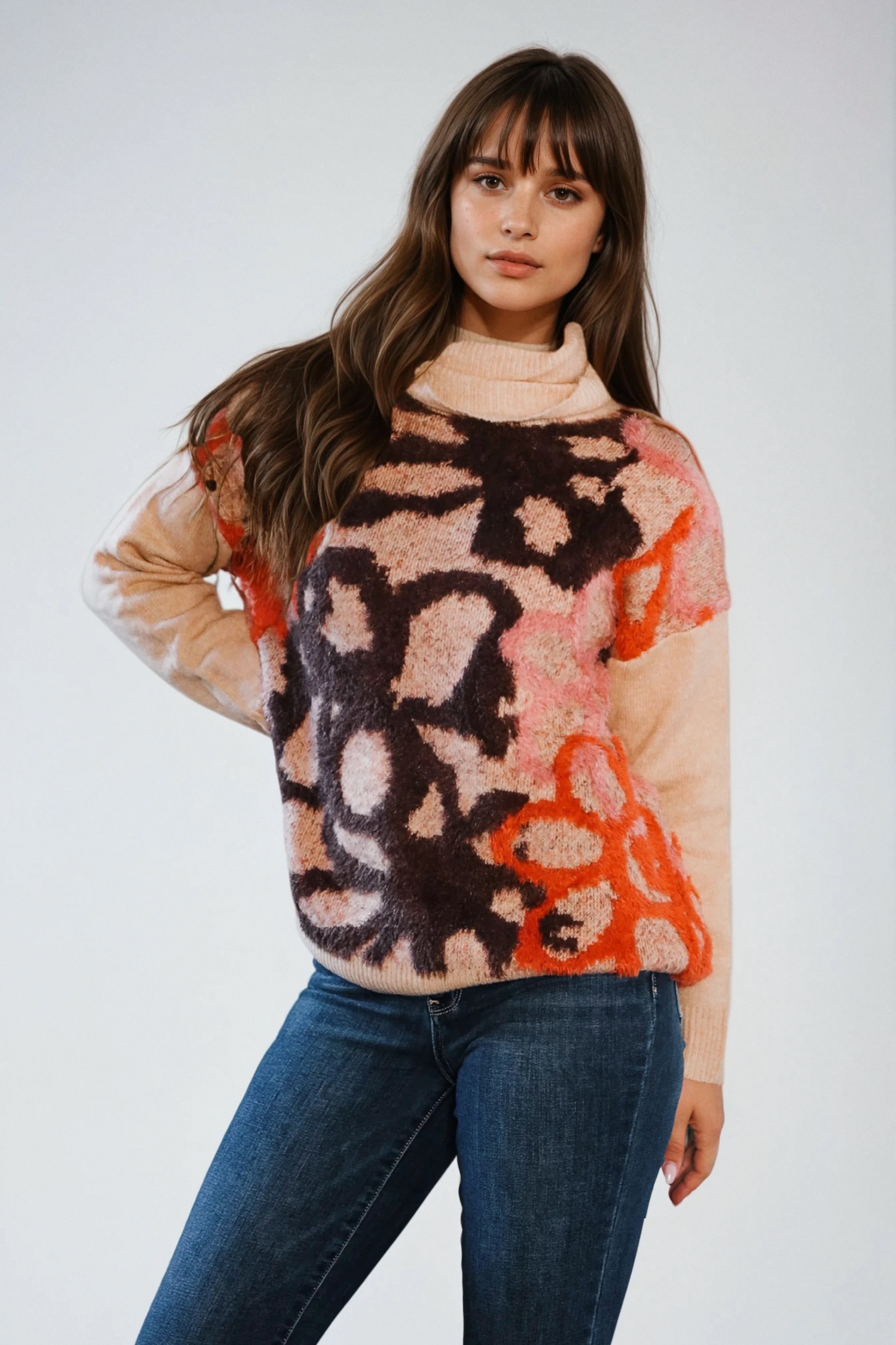 Blooms in Autumn Turtleneck Cozy Sweater