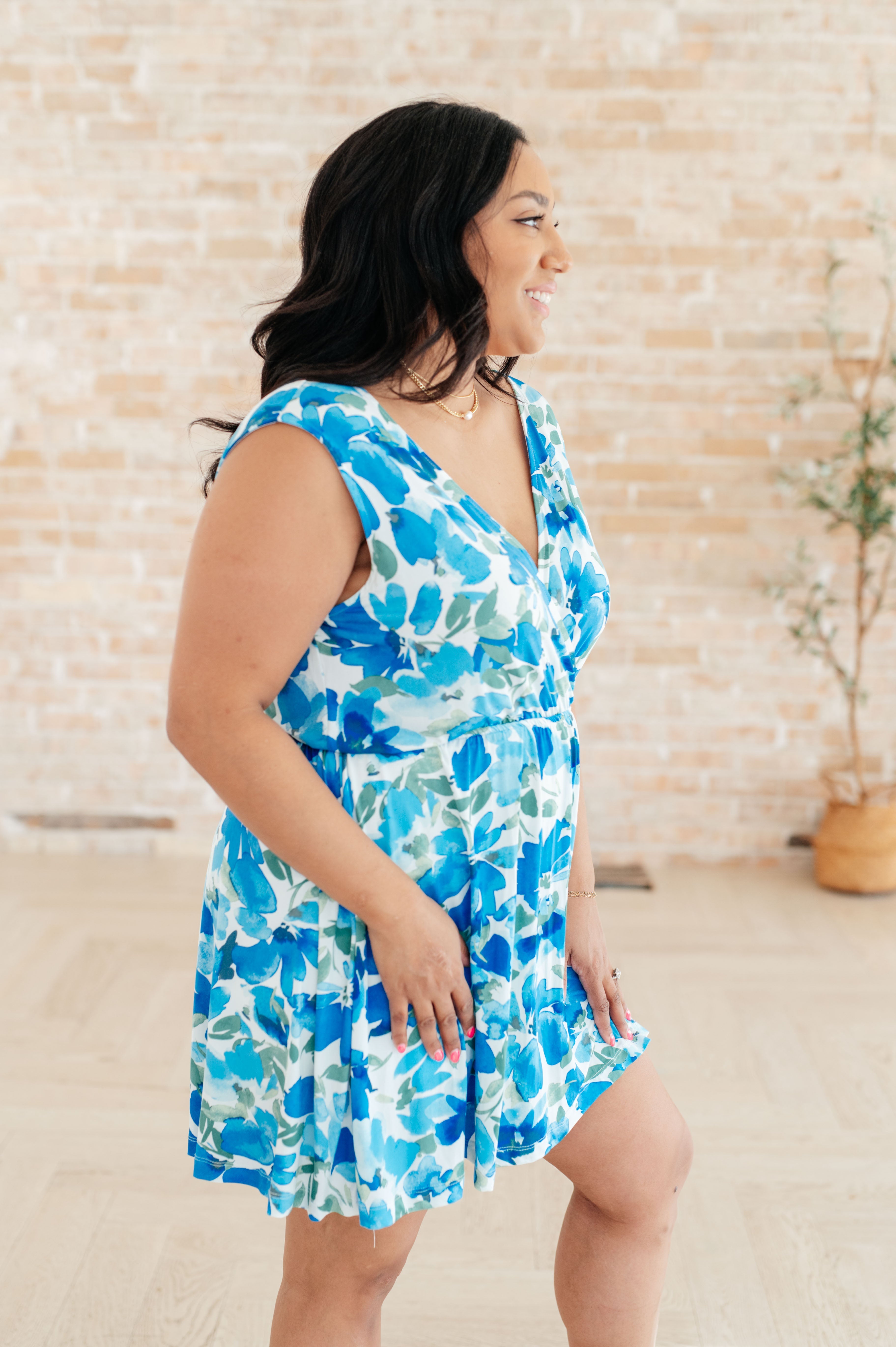 The Sun's Been Quite Kind V-Neck Dress • Blue