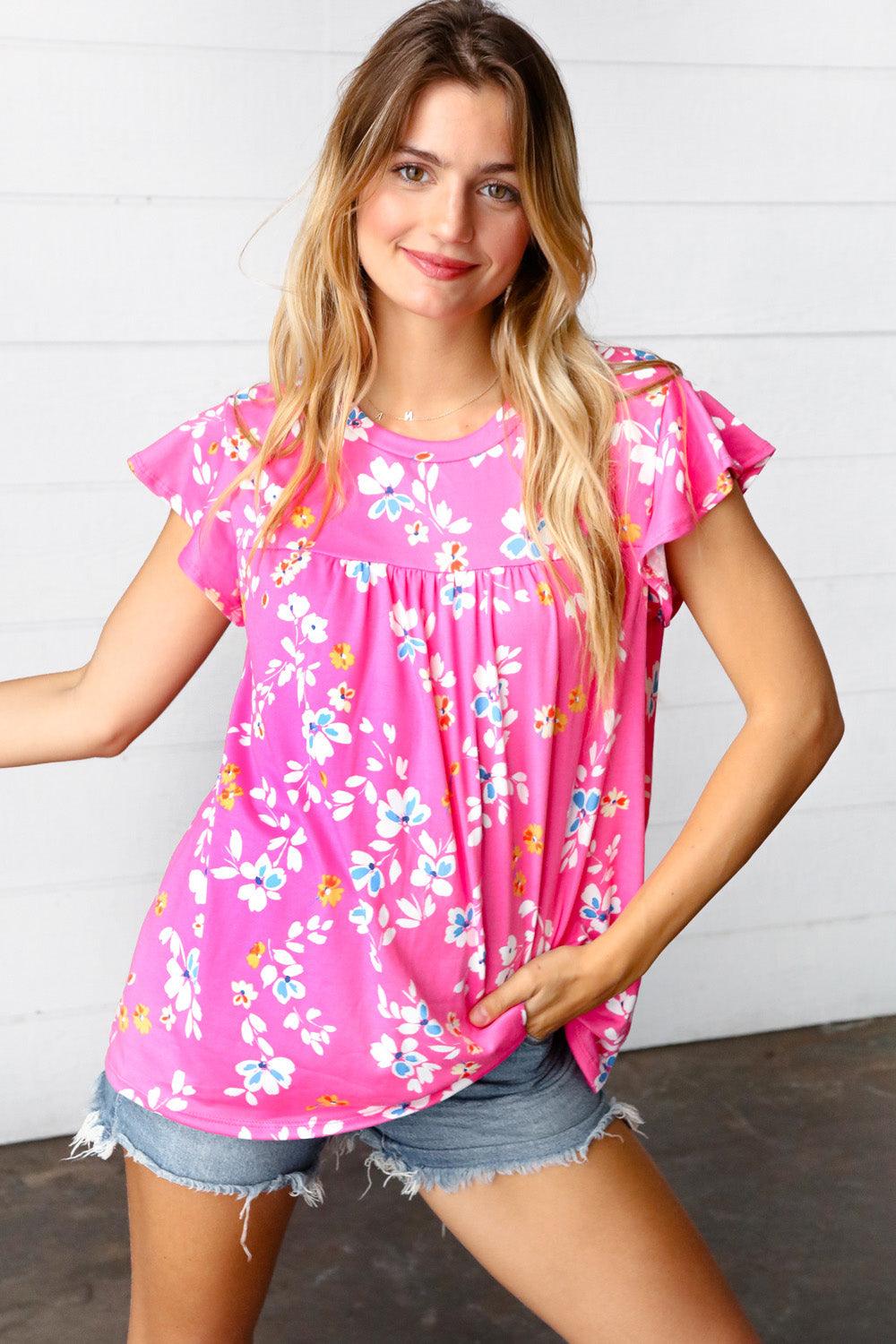 May Flowers Ruffle Sleeve Top - Atomic Wildflower