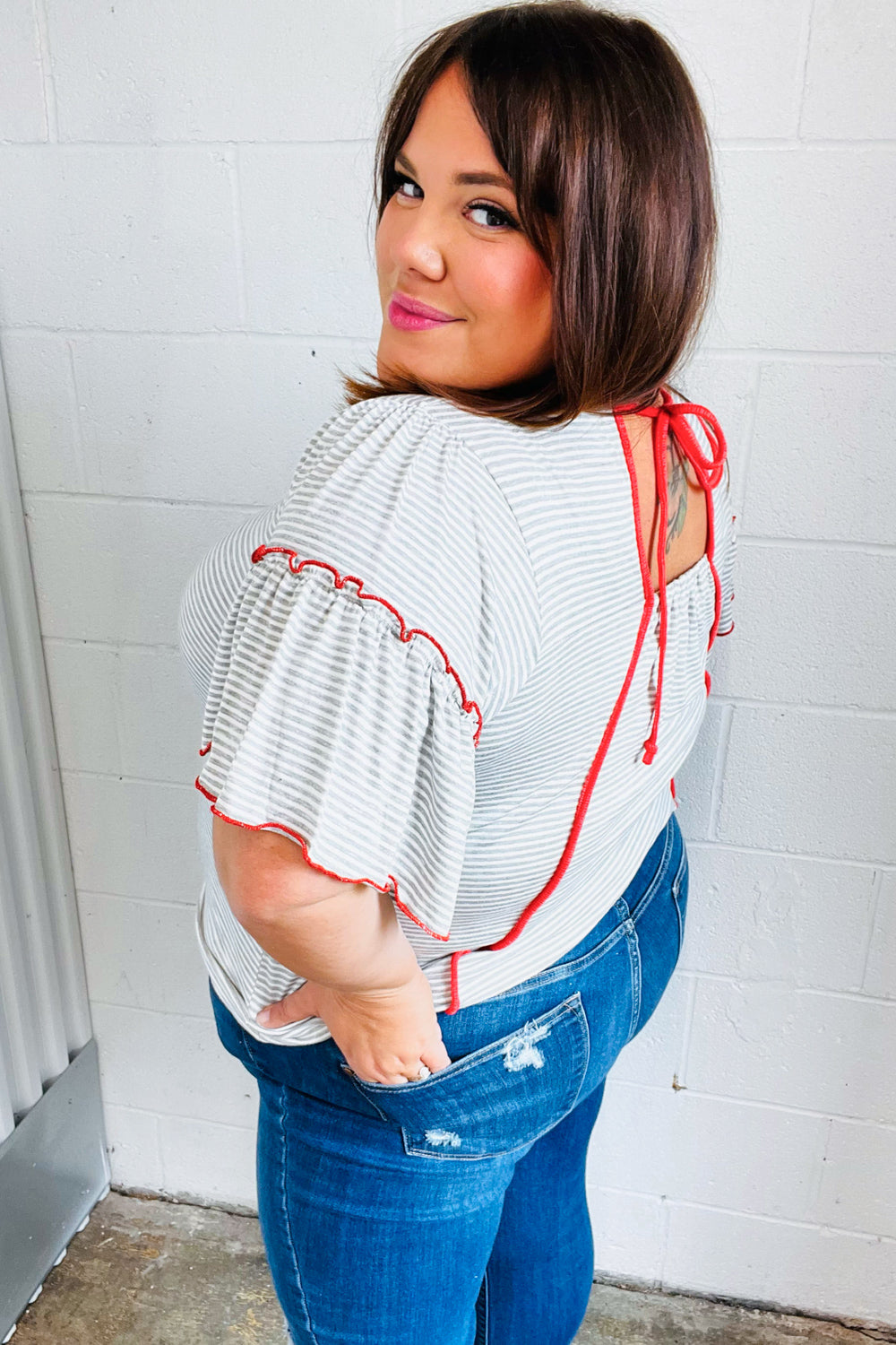 Schools Out Striped Flutter Sleeve Top - Atomic Wildflower