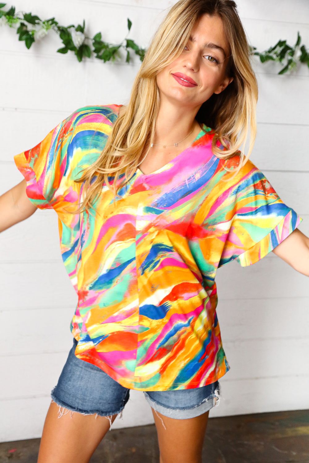 Paint By Numbers V Neck Top - Atomic Wildflower
