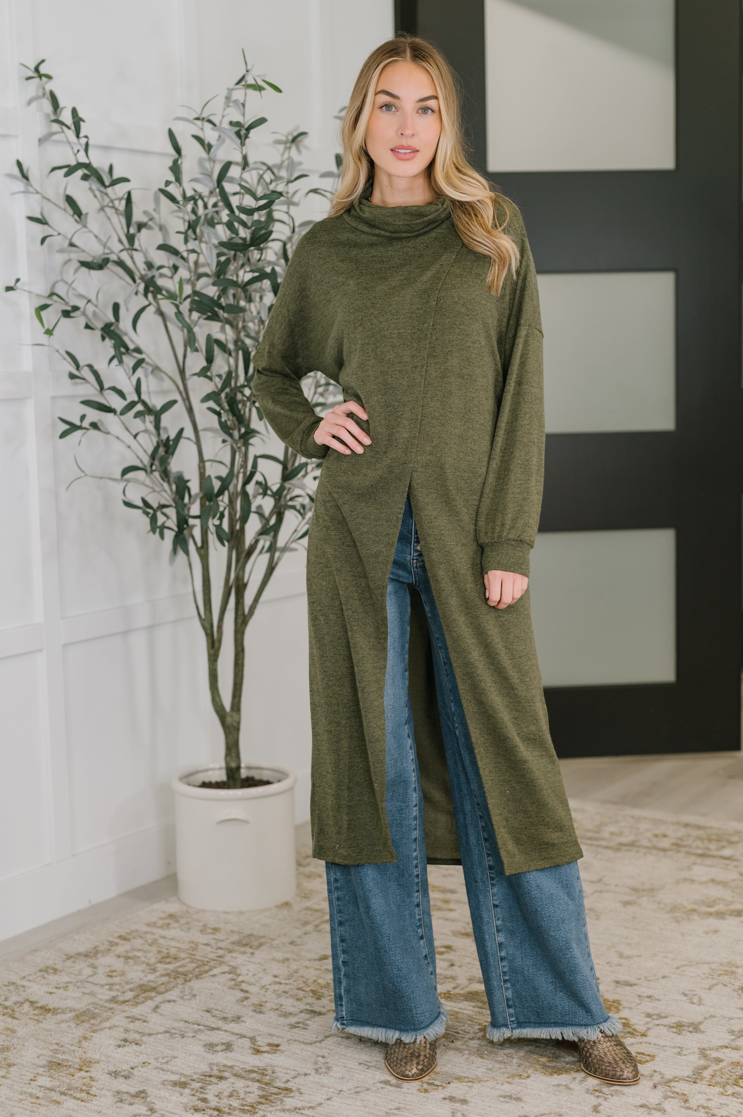 Travel City Scape Turtle Neck Tunic • Olive