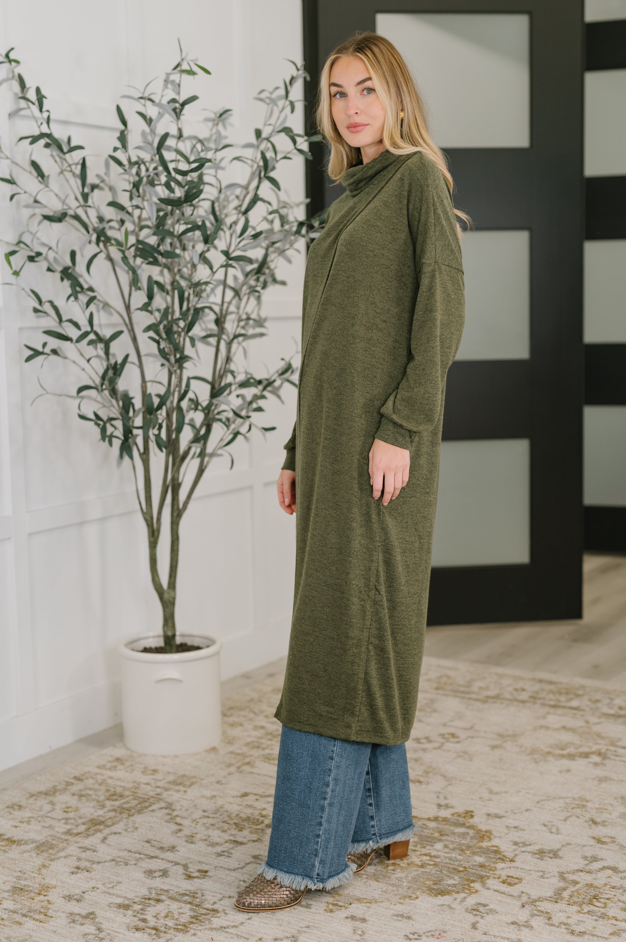 Travel City Scape Turtle Neck Tunic • Olive