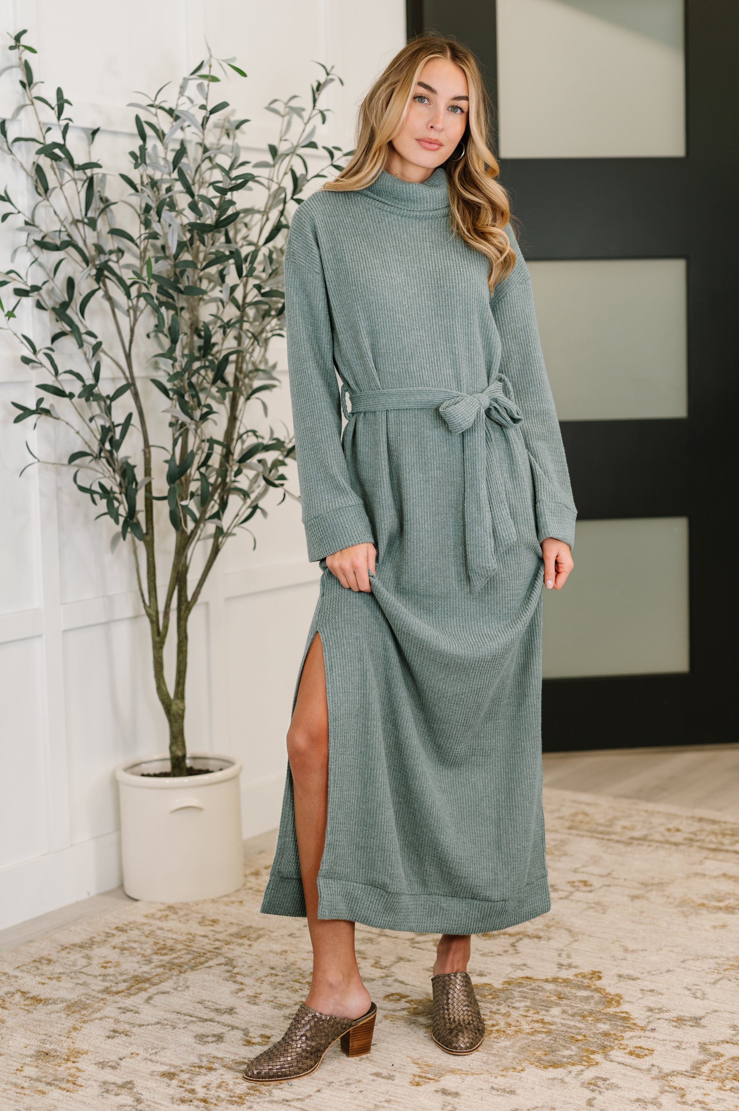 Travel Plush Knit Dress • Soft Teal