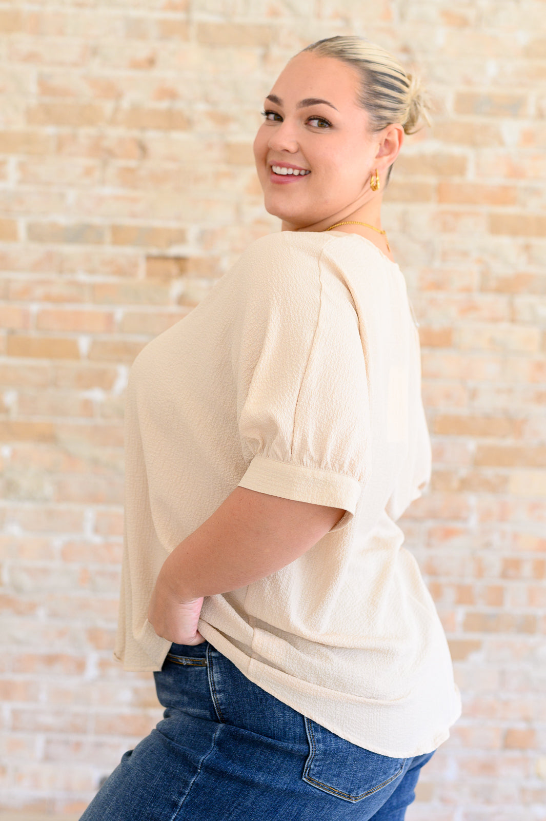 Up For Anything V-Neck Blouse • Taupe