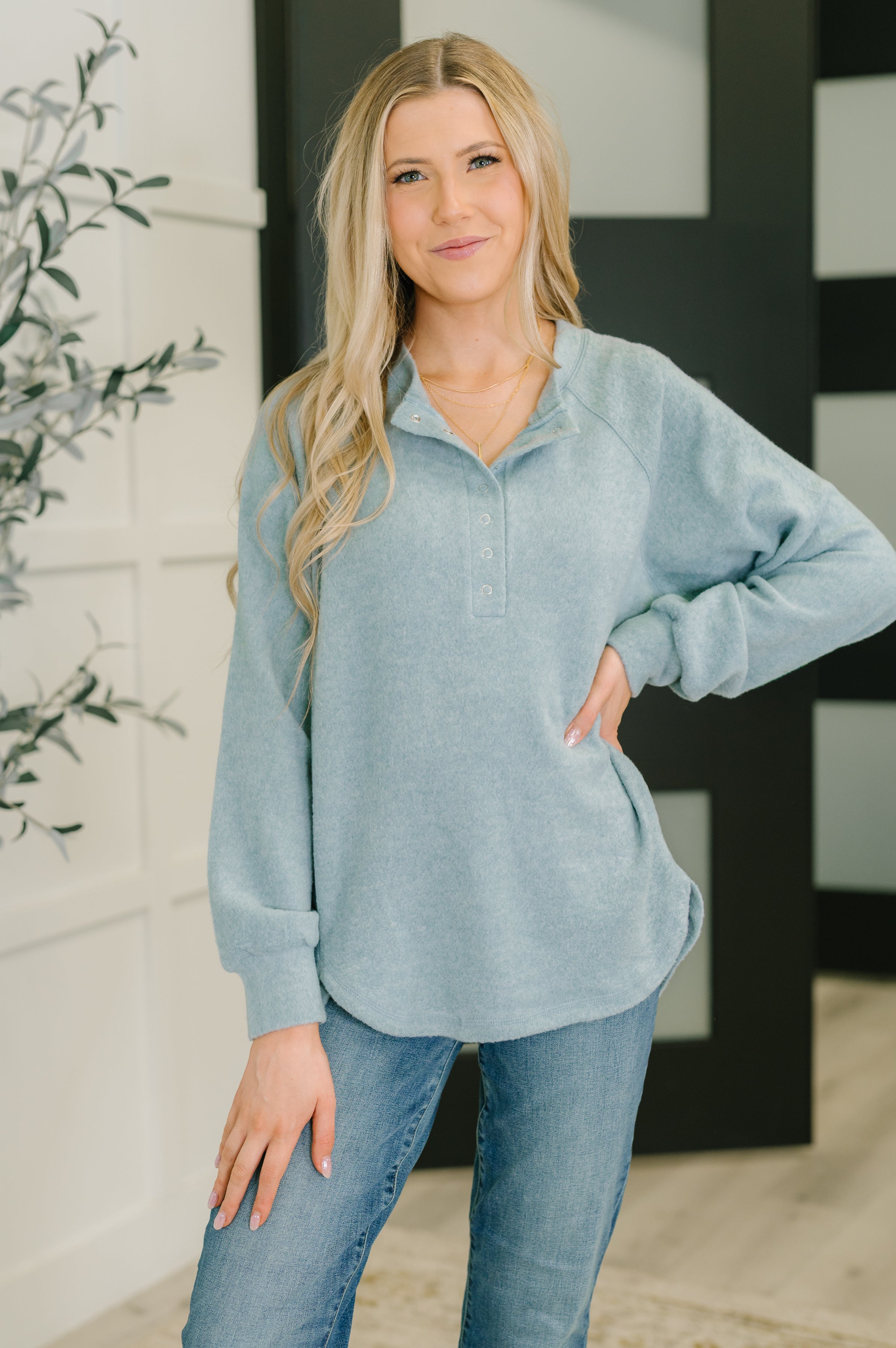 Urban Flux Scooped Hi-Low Long Pullover • Blue Grey