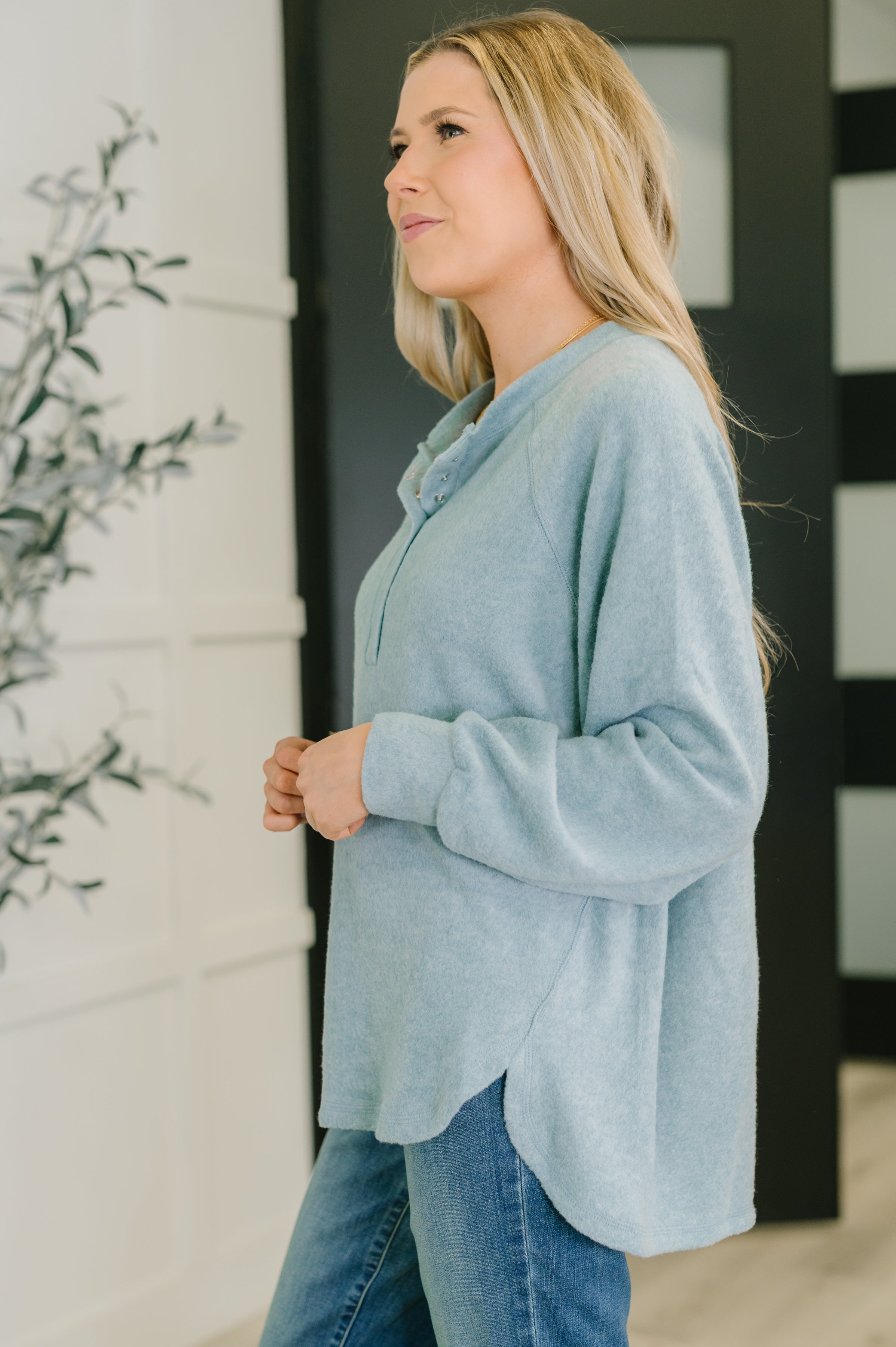 Urban Flux Scooped Hi-Low Long Pullover • Blue Grey
