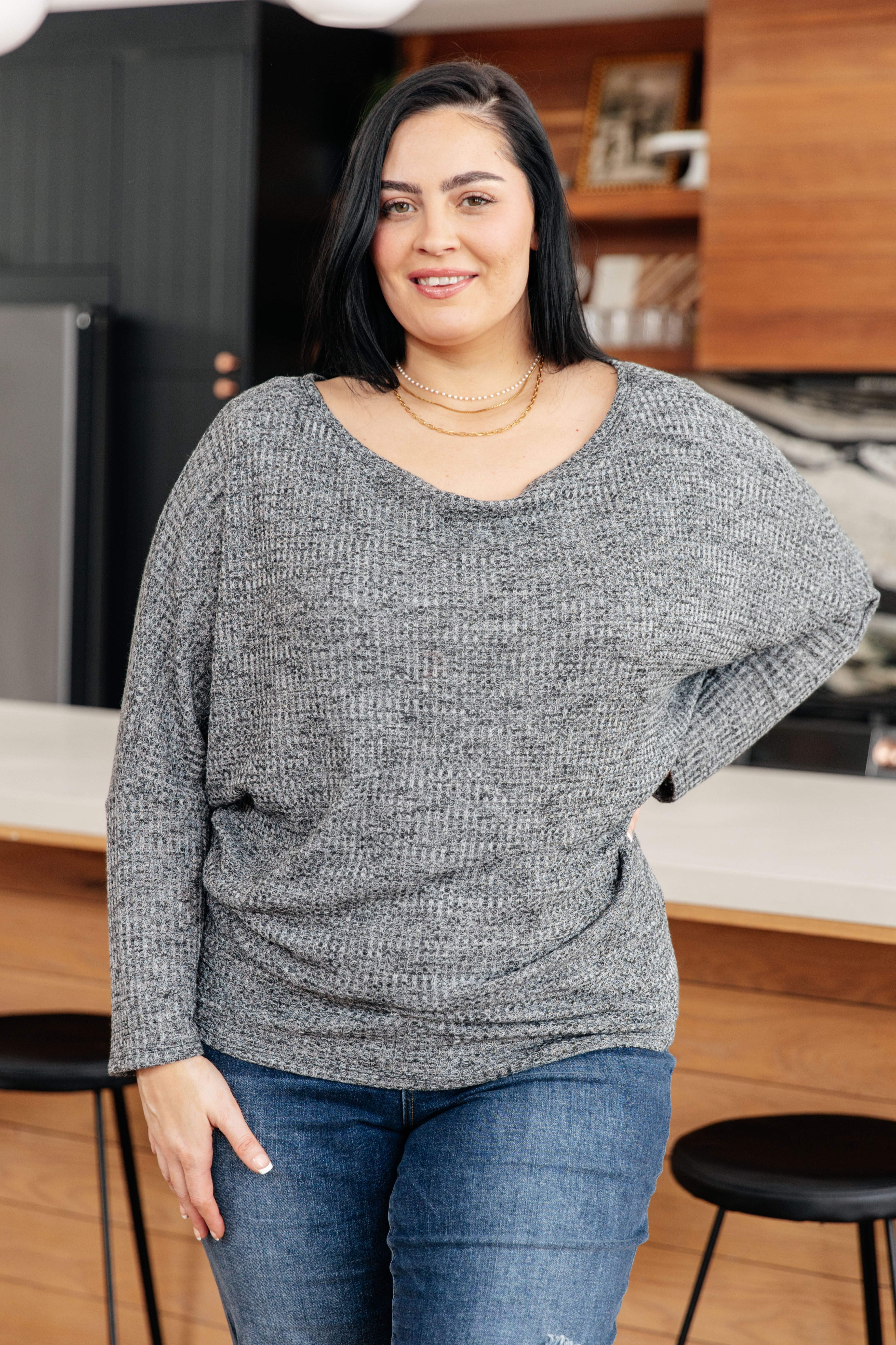 Warm Thoughts Ribbed Top • Charcoal