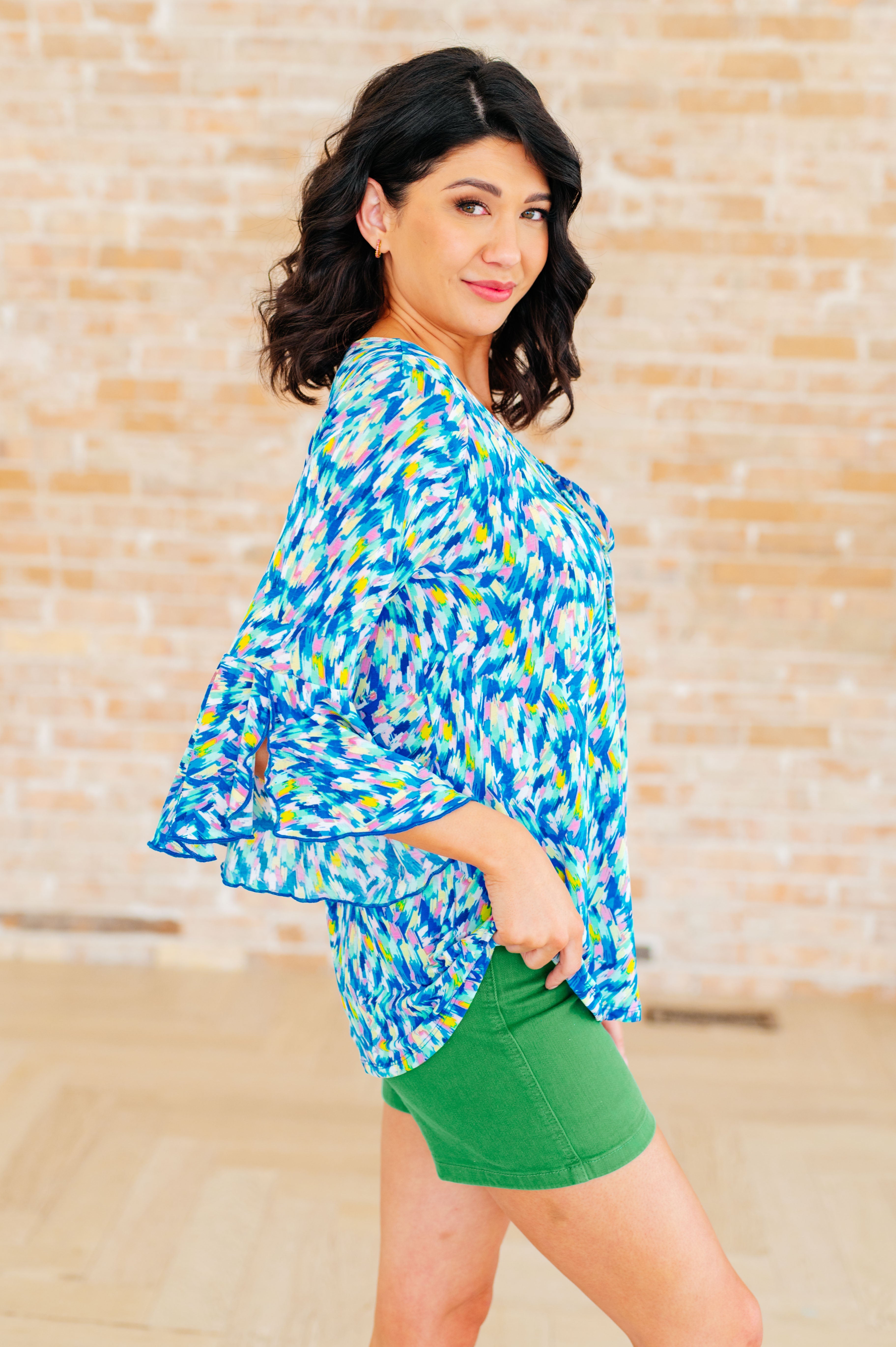 Willow Bell Sleeve Top • Royal Brushed Multi