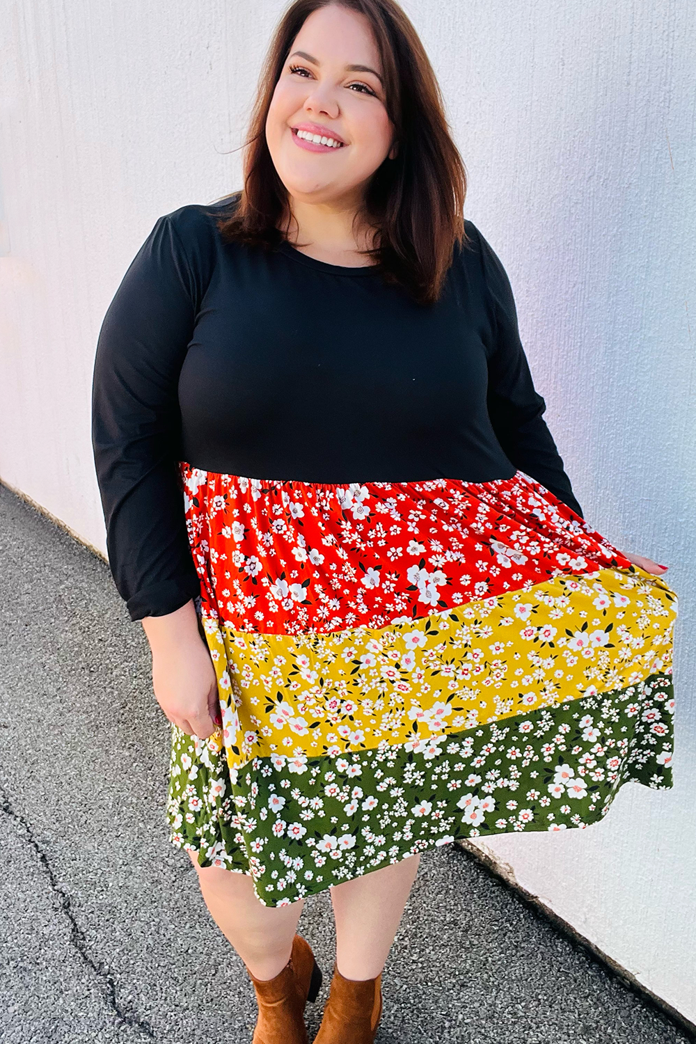 Bring It On Floral Color Block Tiered Babydoll Dress