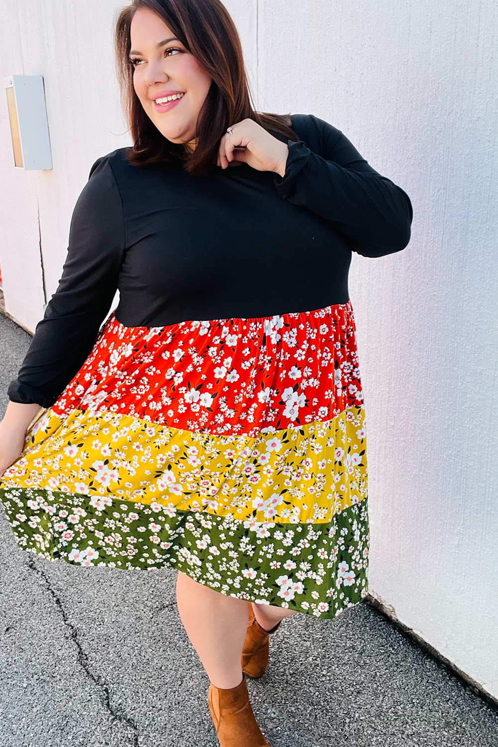 Bring It On Floral Color Block Tiered Babydoll Dress
