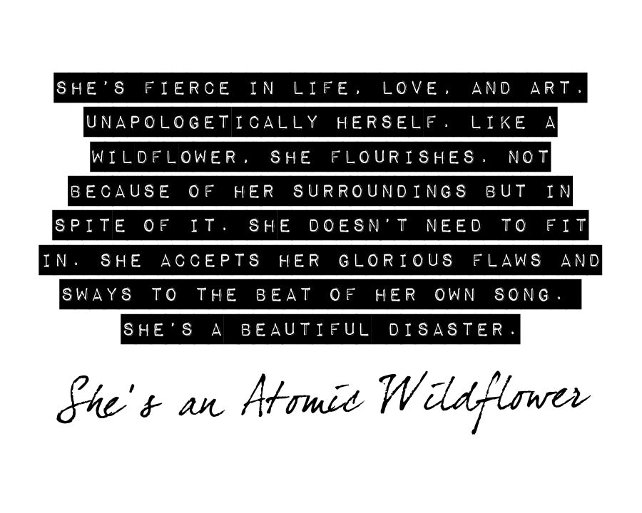 Wildflower quote in white lettering on black background with a script underneath on a white background