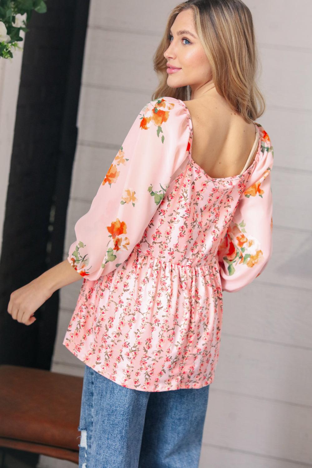 Lovers Picnic Chiffon Babydoll Blouse - Atomic Wildflower