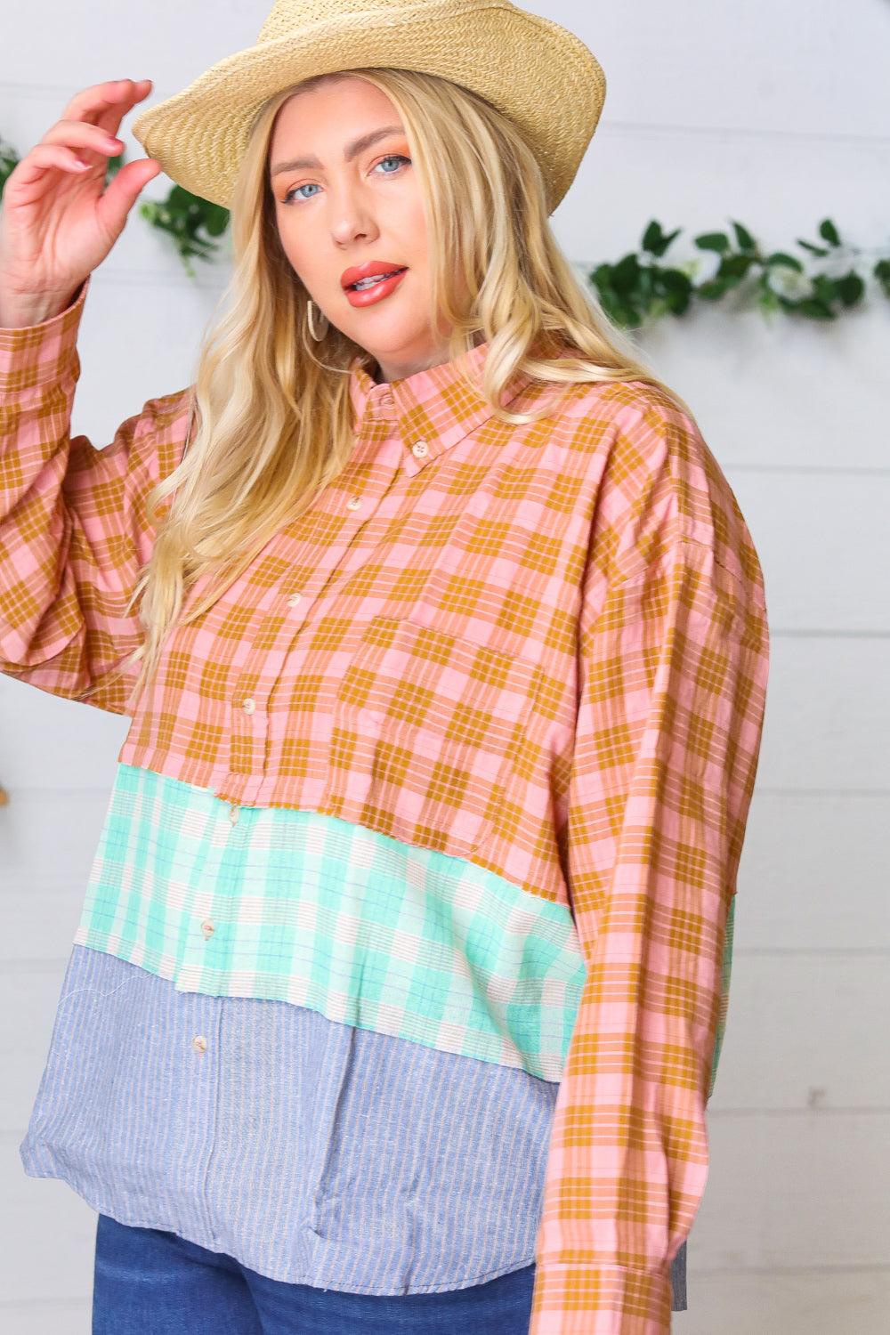 Stolen Hearts Color Block Button Up Shirt