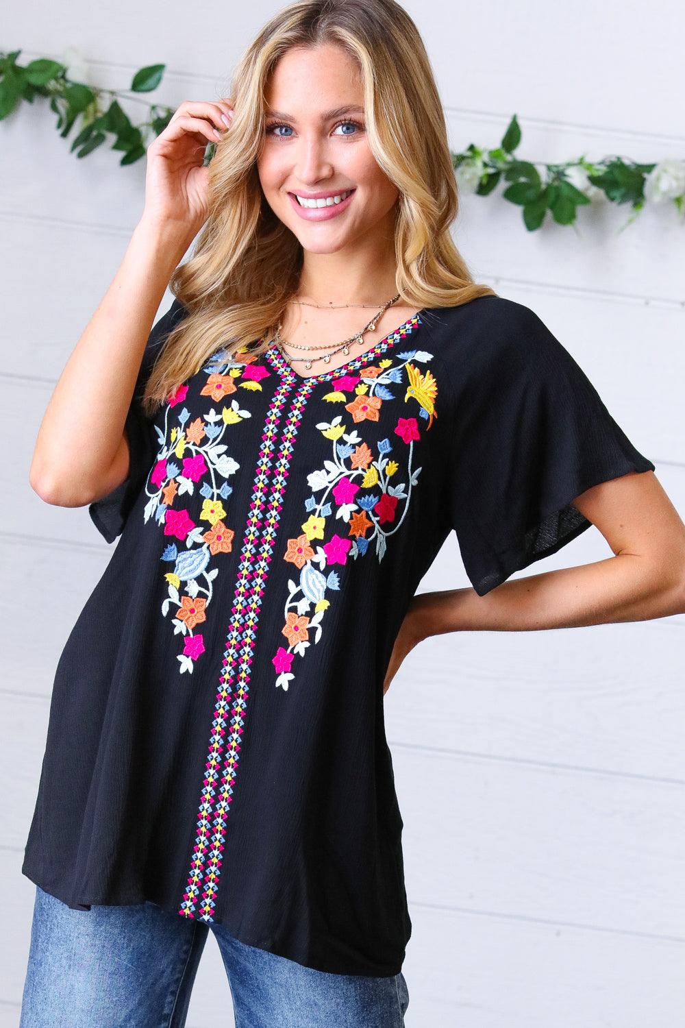Picture Perfect Floral Embroidered Flutter Sleeve Top - Atomic Wildflower